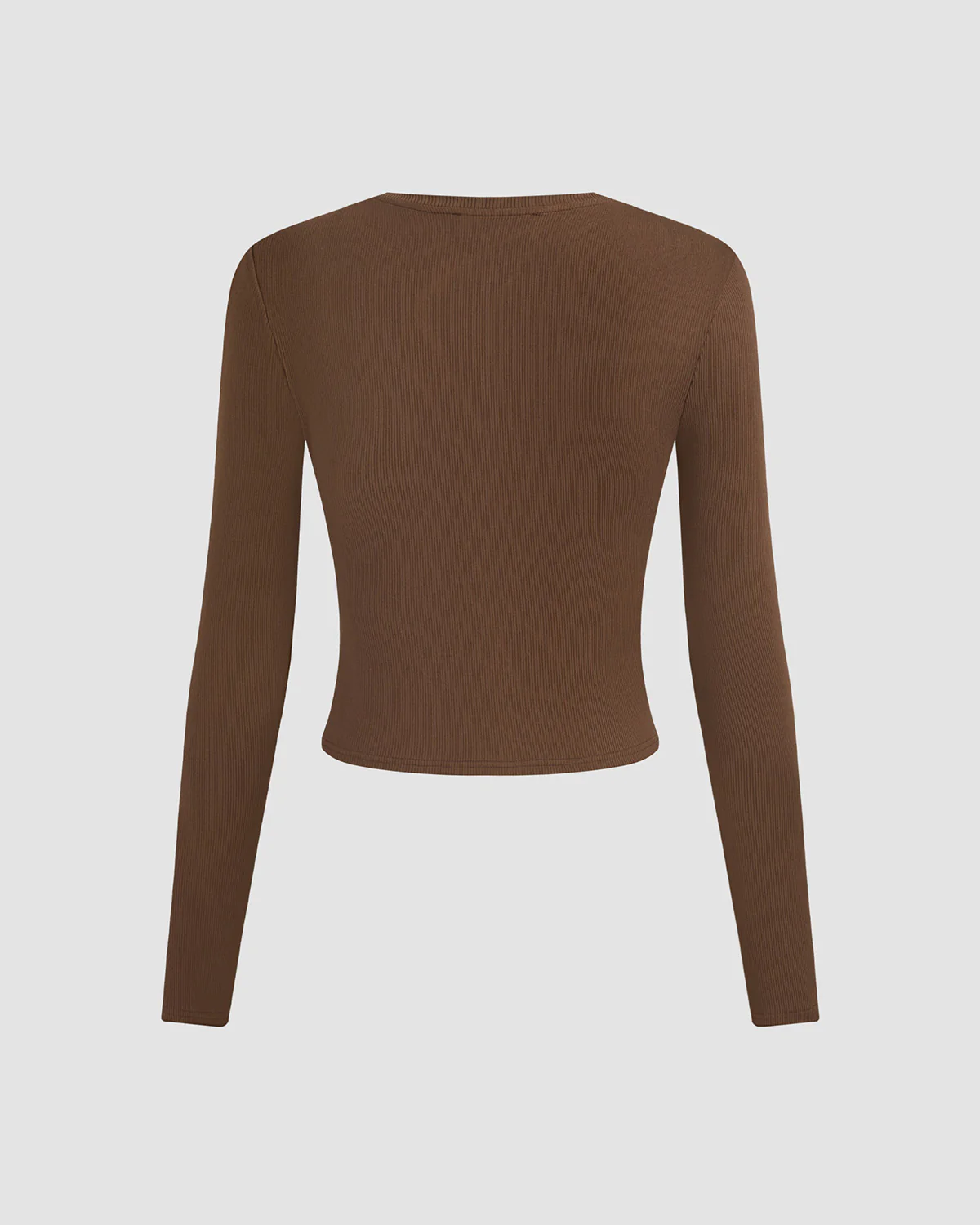 Asymmetric Button Up Brown Ribbed Top - Image 3