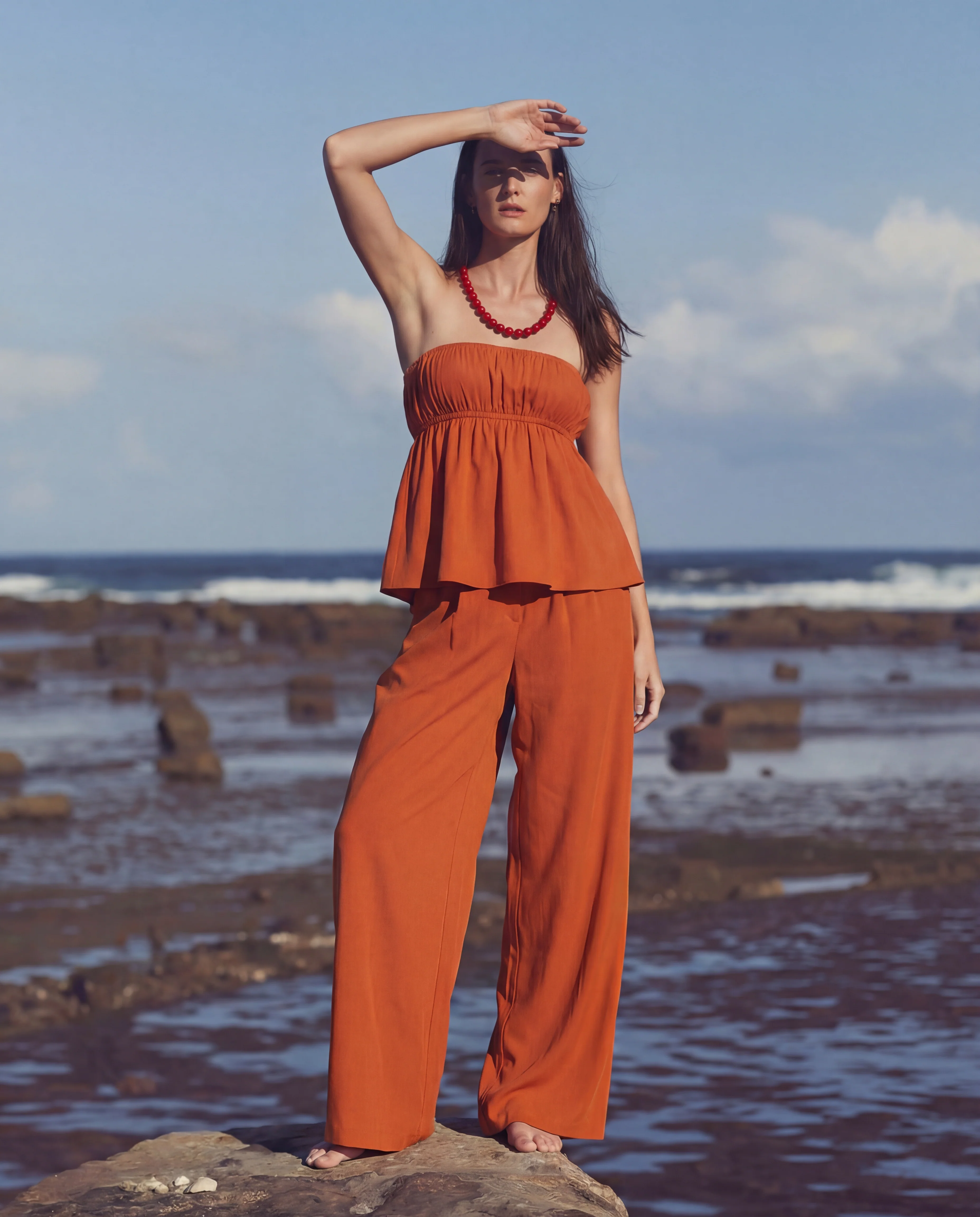 Burnt Orange Bandeau Top And Pants Co Ord Set - Image 5