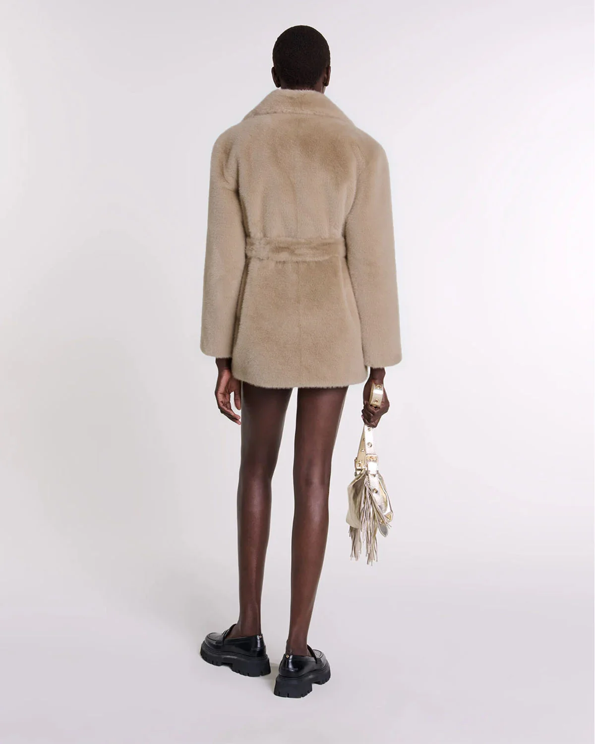 Beige Belted Fur Jacket - Image 4