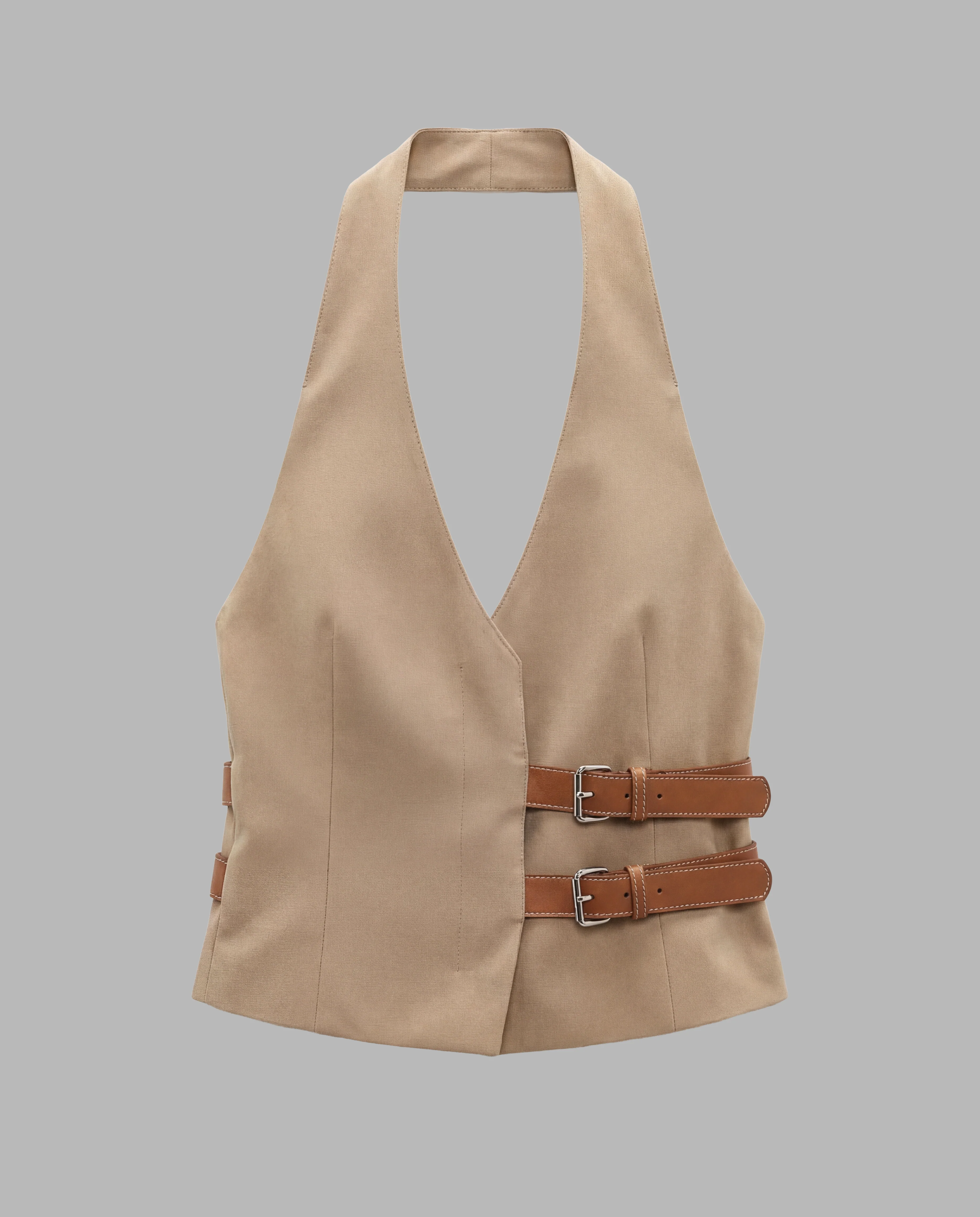 Beige Belted Halter Vest Top - Image 4