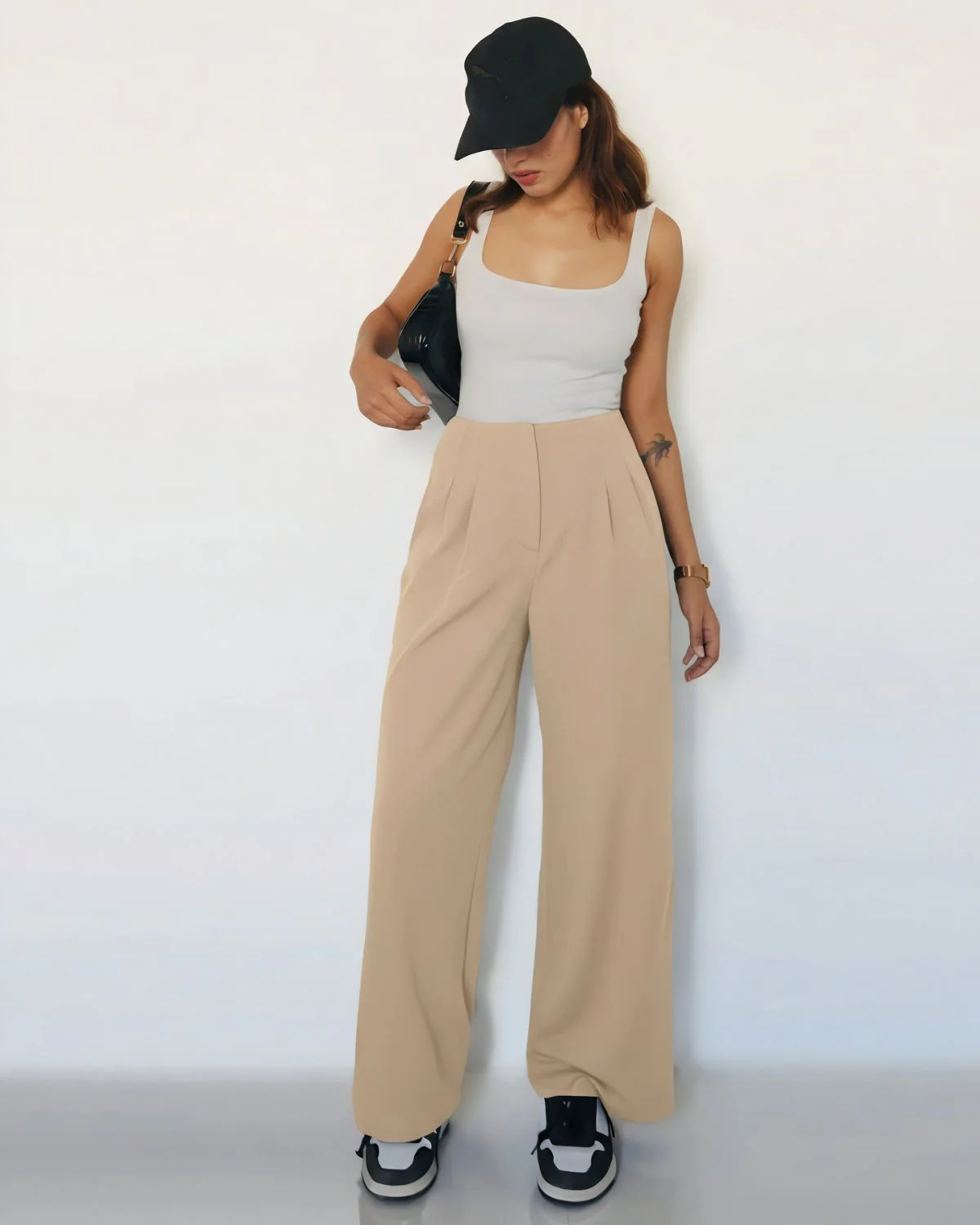 Beige Smocked Detail Korean Trousers - Image 5