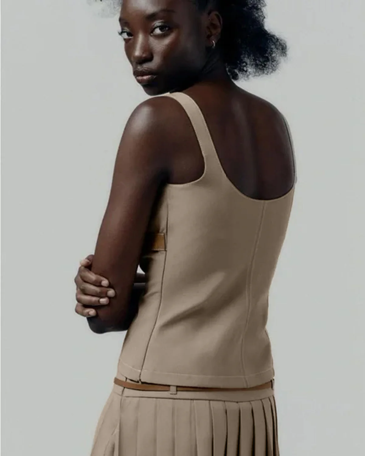 Beige Square Neck Belted Top - Image 2