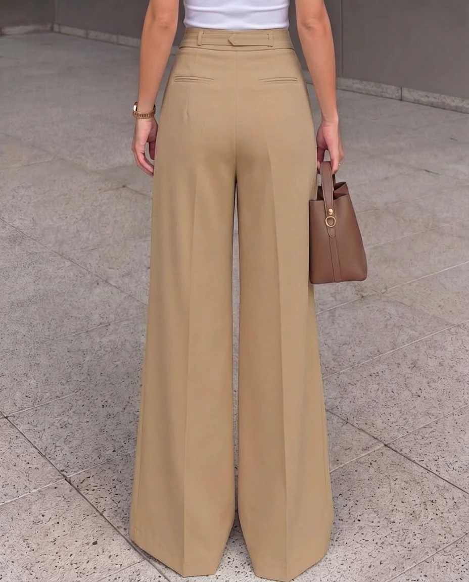 Belt Detail Pleated Wide Leg Pants - Image 3