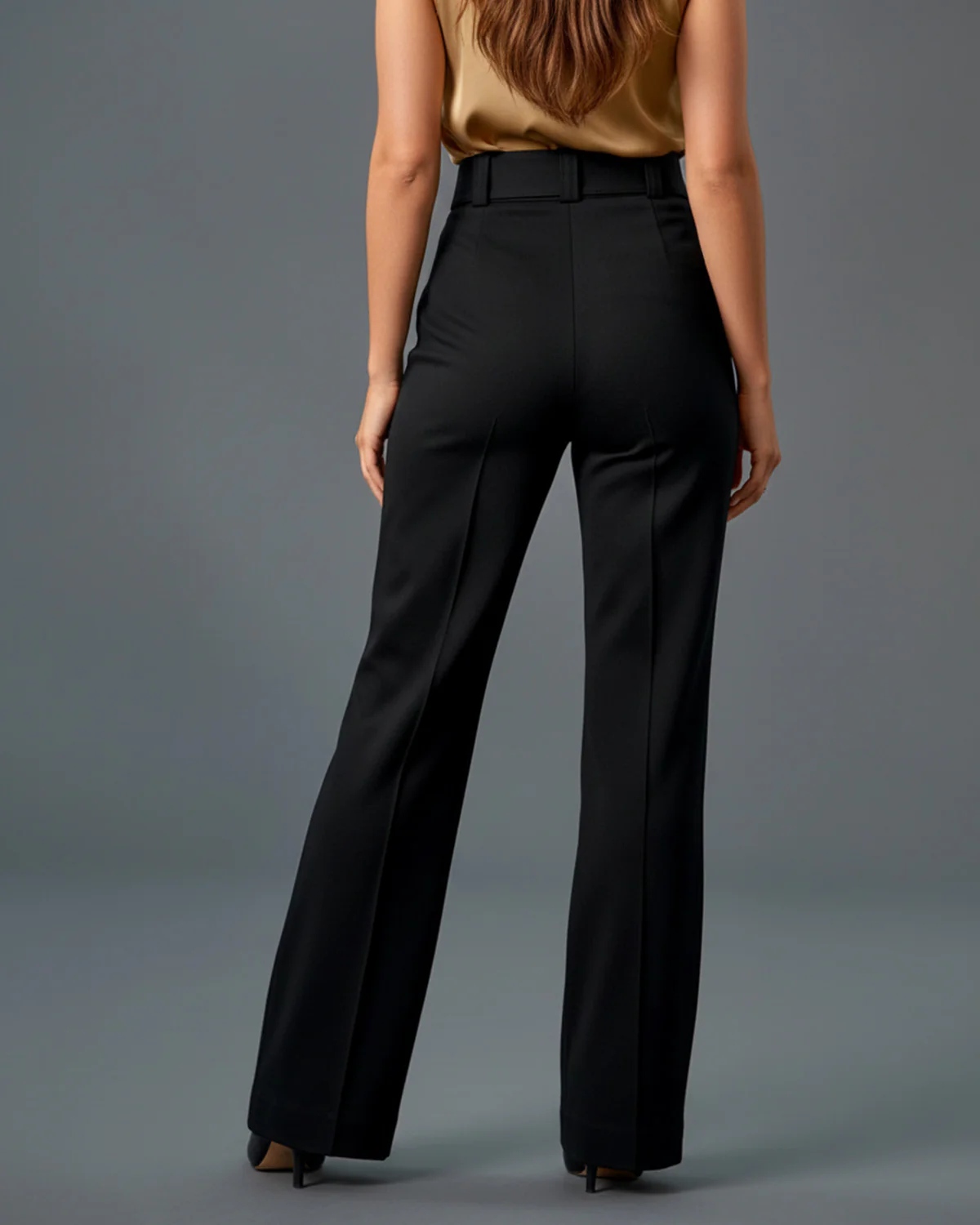 Belted High Waist Wide Leg Pant-Black - Image 2