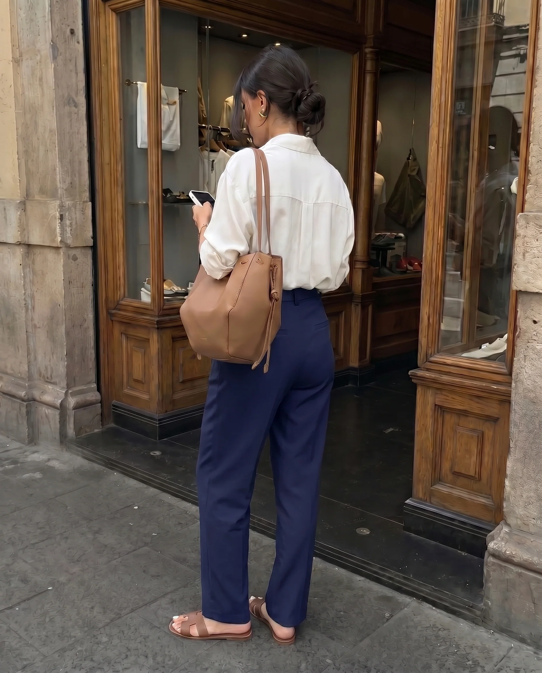 Belted Tapered Pants With Belt - Dark Blue - Image 4