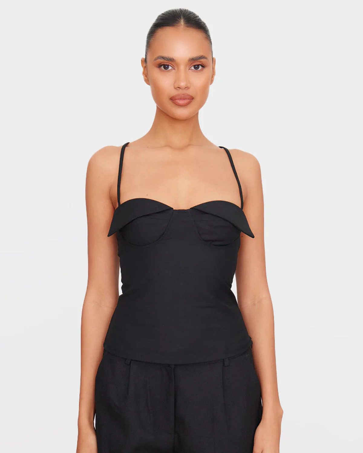 Black Bustier Fitted Cross Strap Top