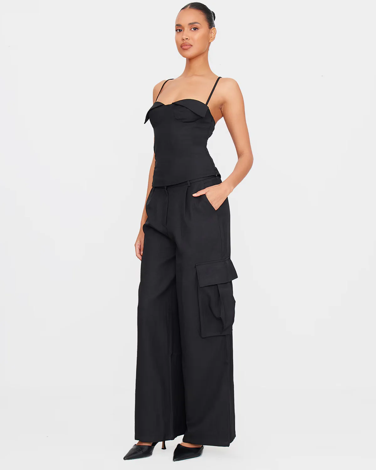 Black Bustier Fitted Cross Strap Top - Image 3