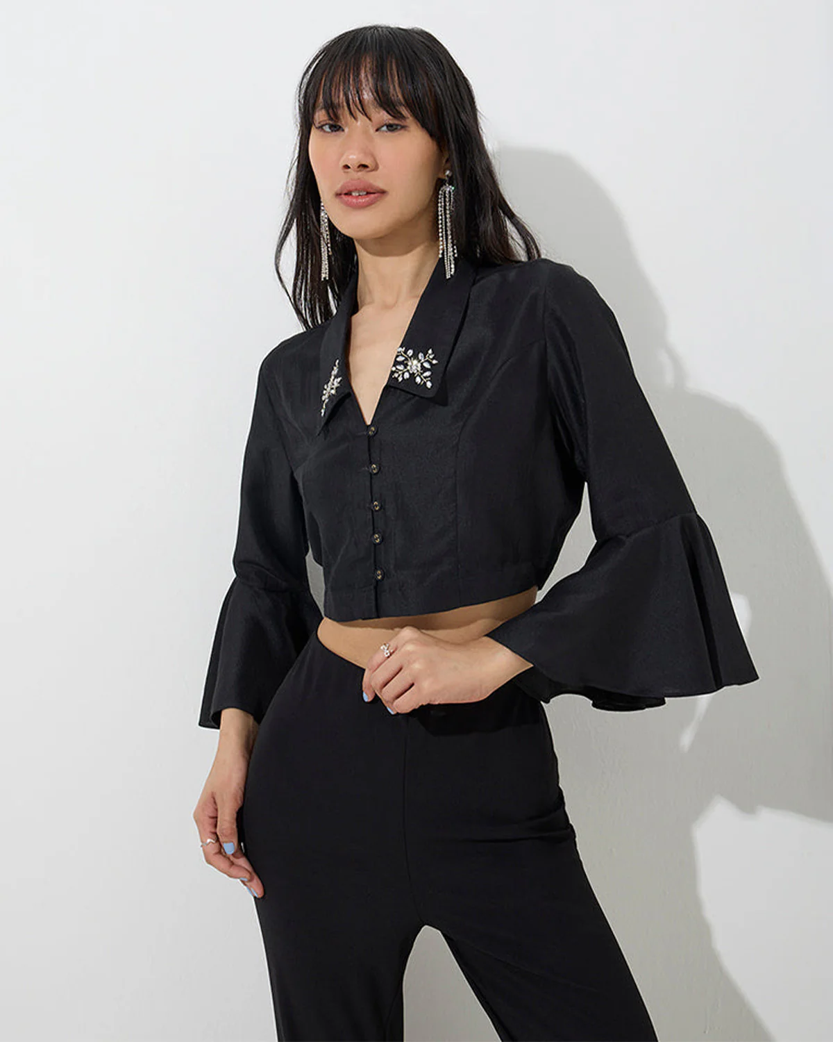 Black Embroidered Top And Pants Co-ord Set - Image 3