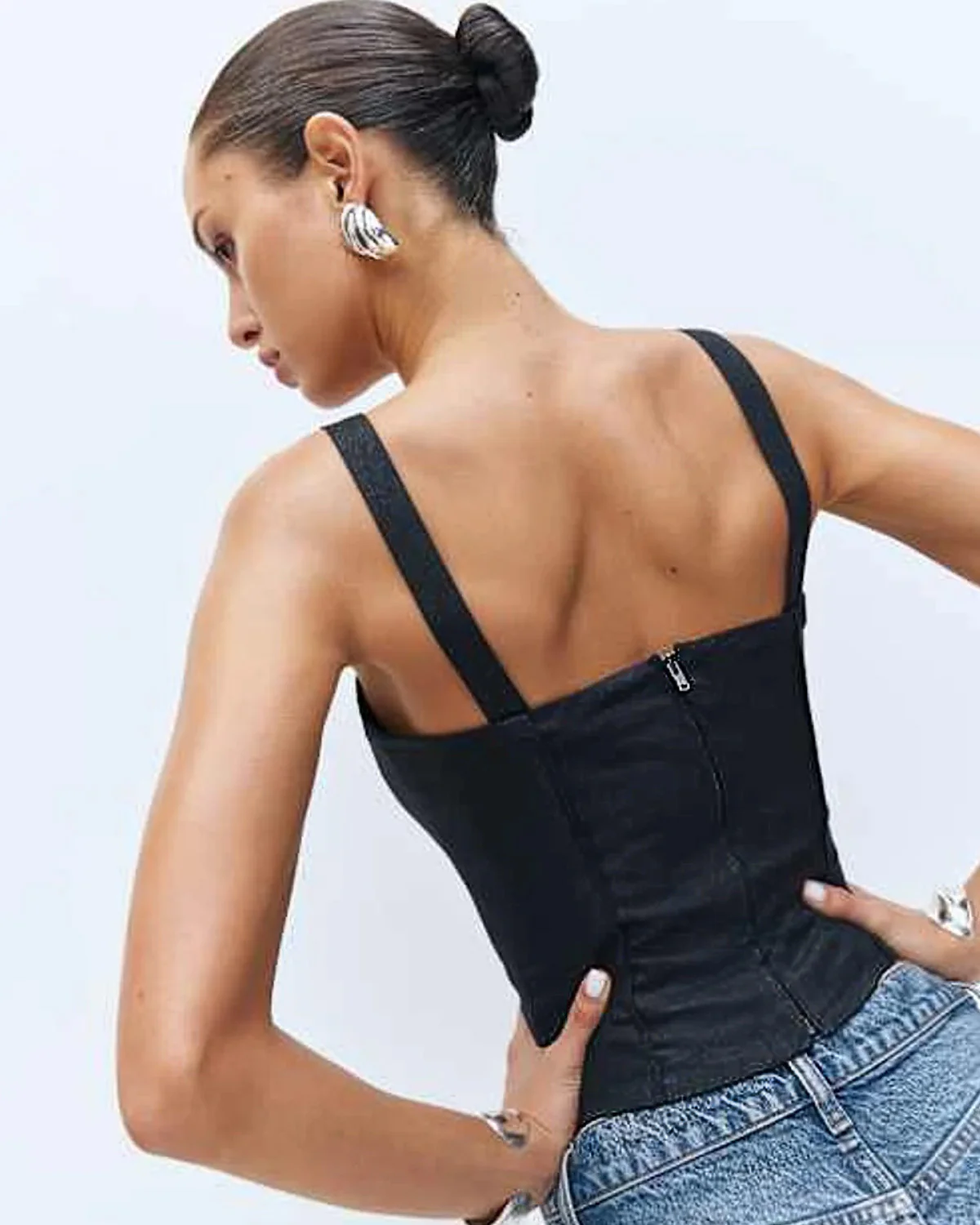Black Lace Up Corset Style Top - Image 2