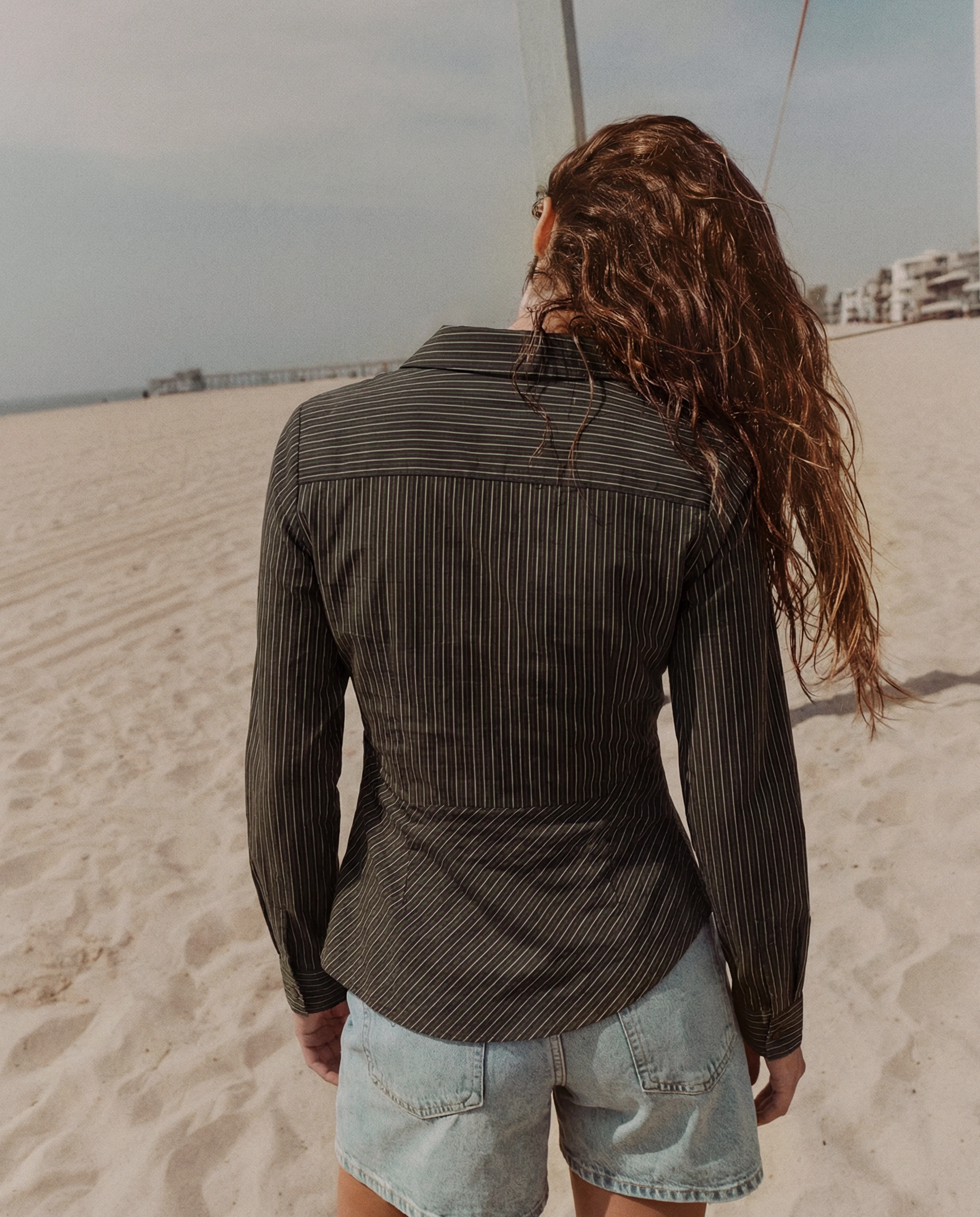Black Pinstripe Asymmetric Hem Shirt - Image 5