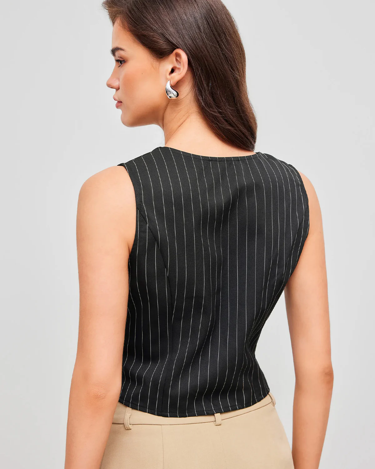 Black Pinstripes Notch Hem Vest - Image 3