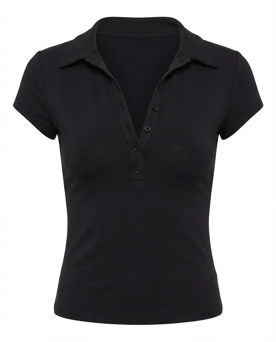 Black Polo Crop Tee - Image 5