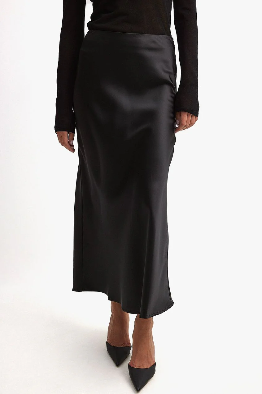 Black Satin Pencil Skirt