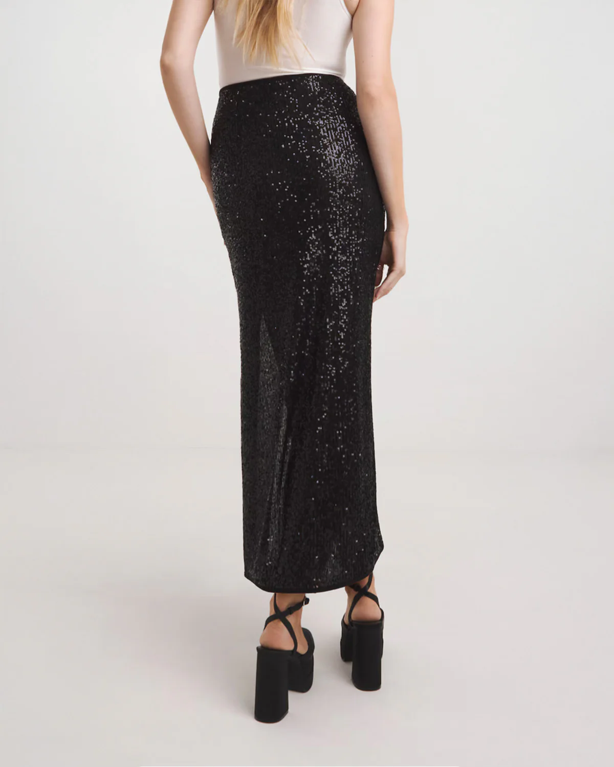 Black Sequin Side Slit Skirt - Image 3