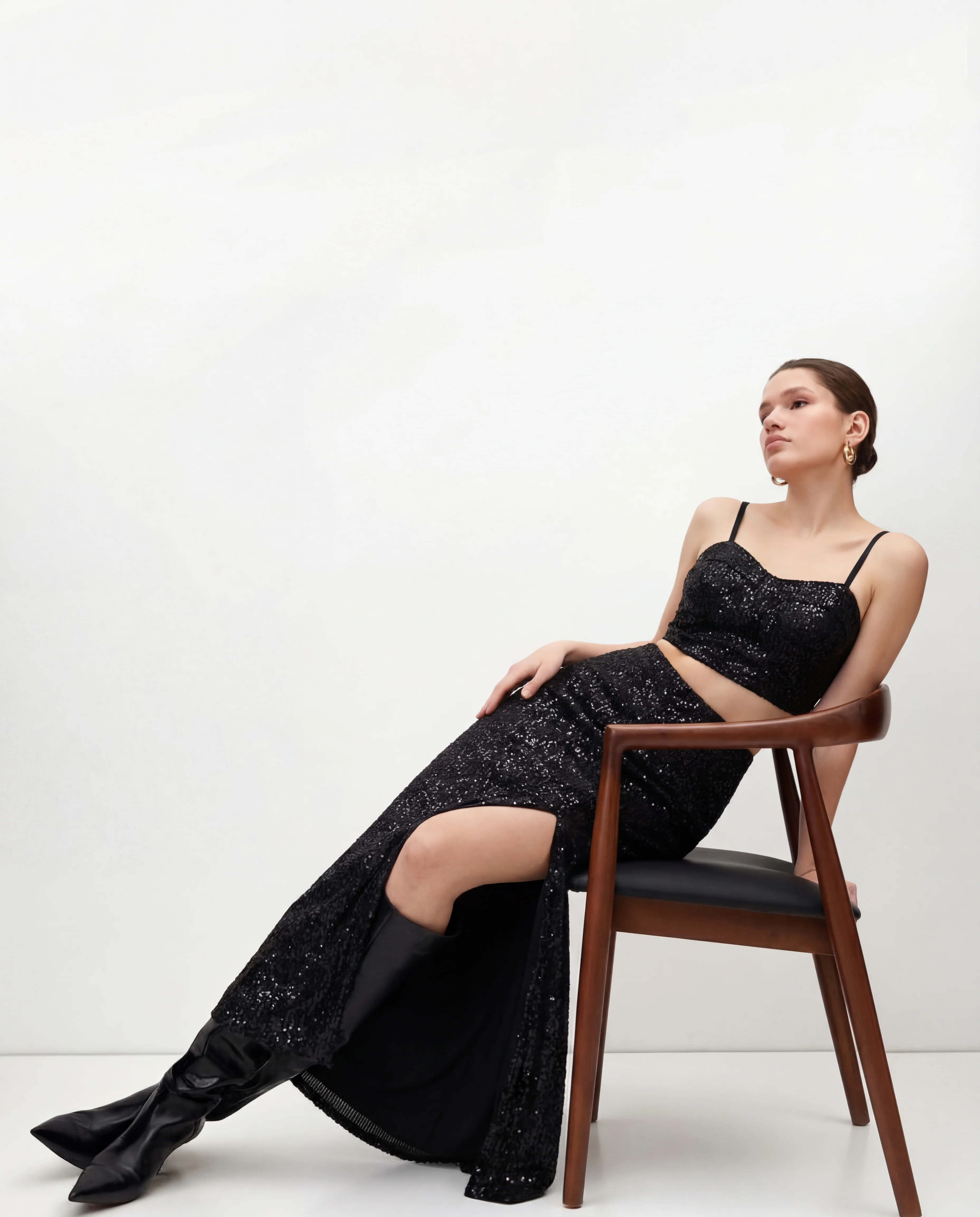 Black Sequin Top and Skirt Coord Set - Image 5