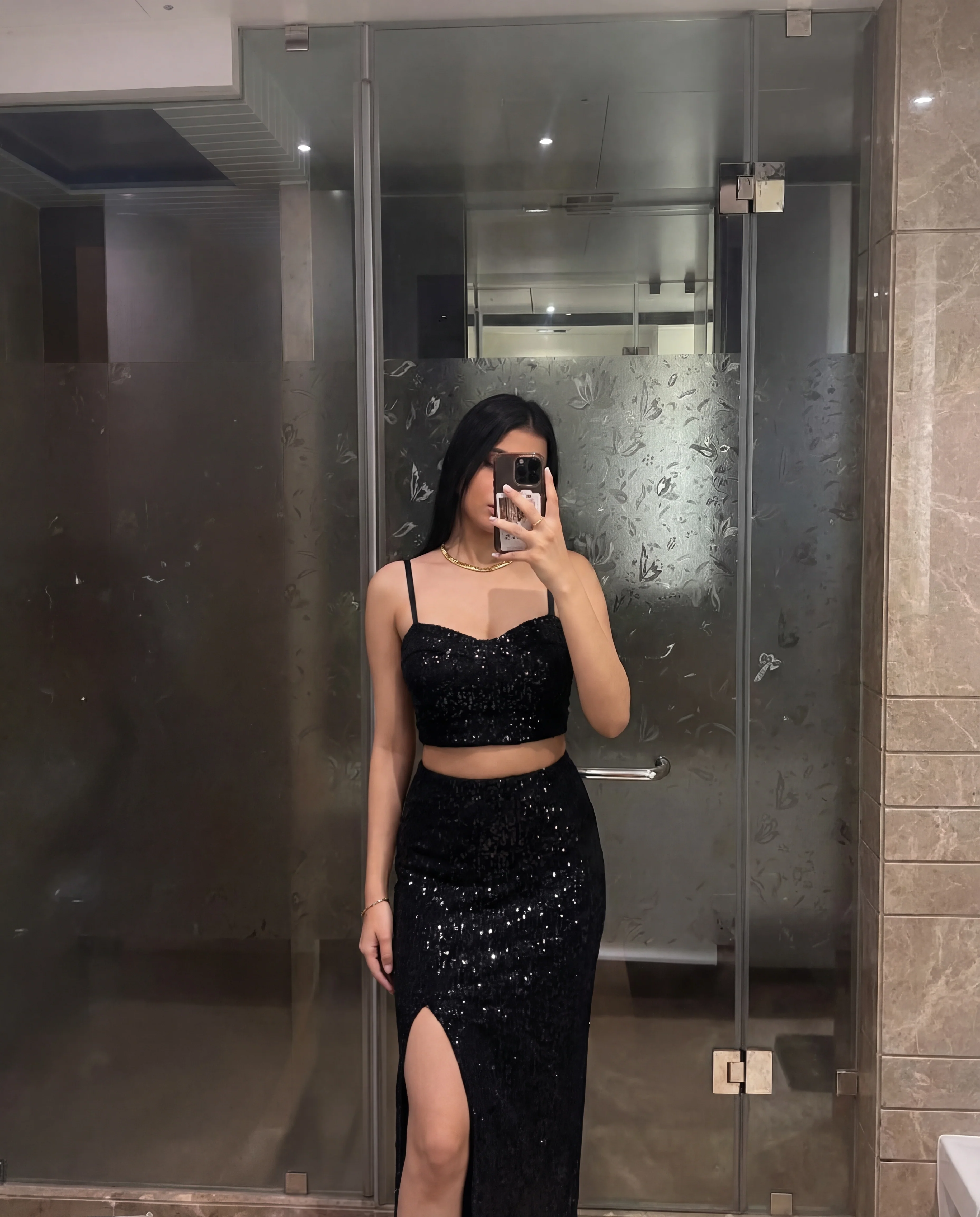 Black Sequin Top and Skirt Coord Set - Image 6