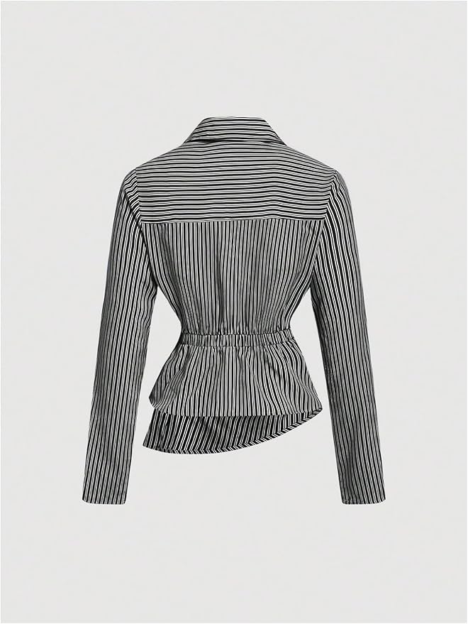 Black Stripe Asymmetric Hem Shirt - Image 3