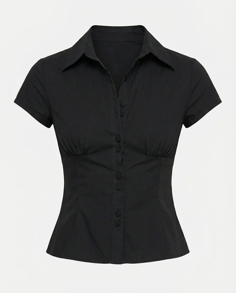 Black Waist Fitted Cotton Shirt - Image 5