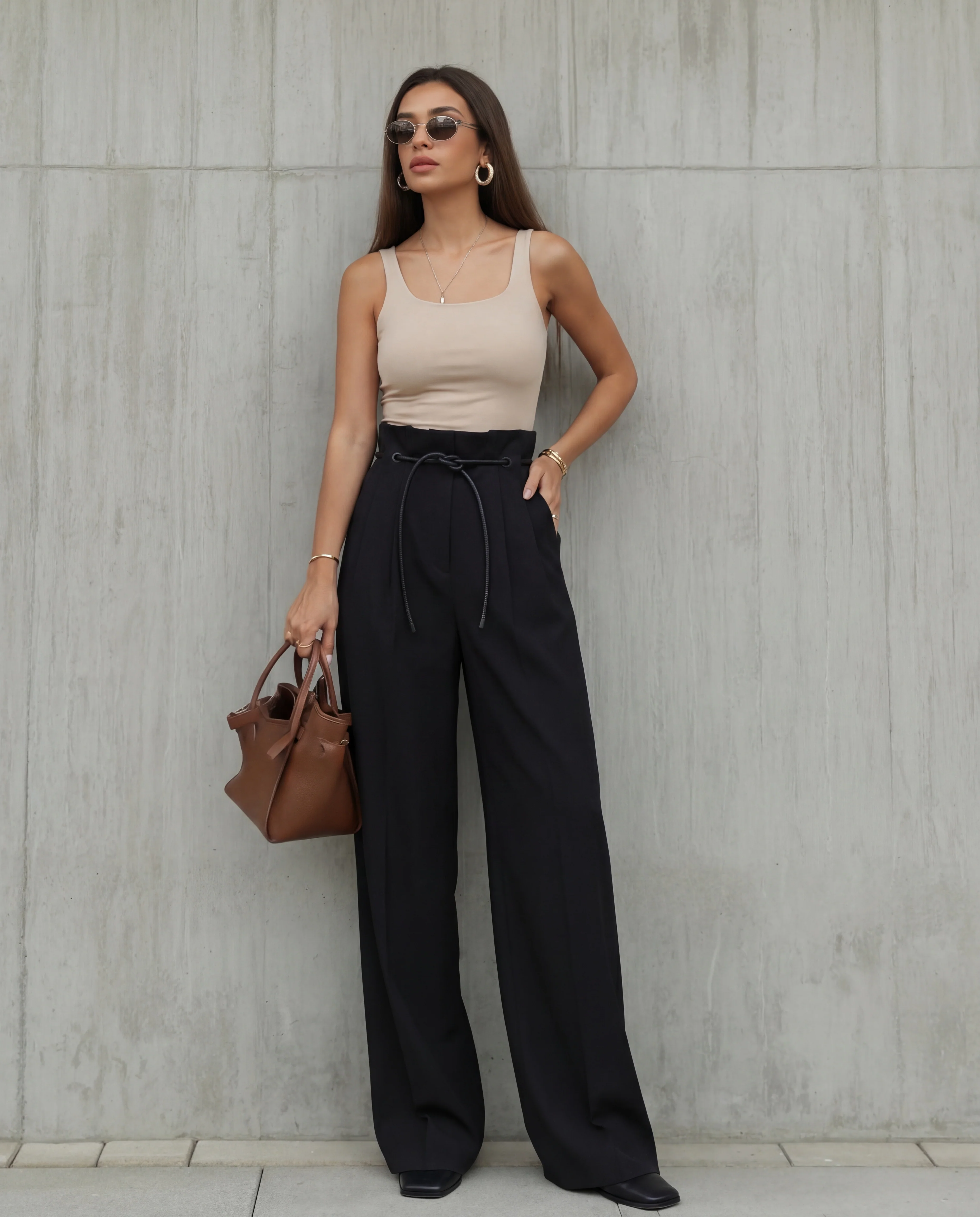 Black Tie Knot Detail Wide Leg Trouser - Image 2