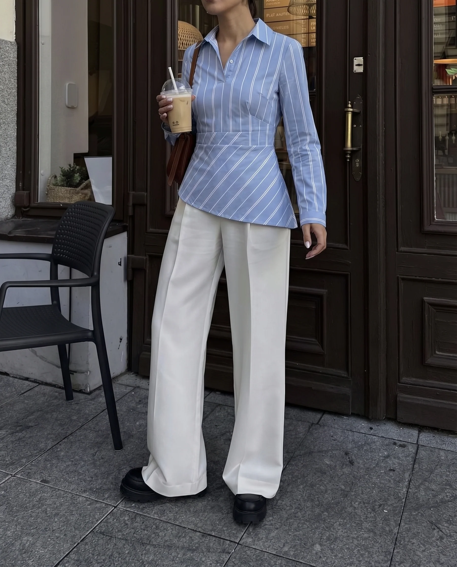 Blue Pinstripe Asymmetric Hem Shirt - Image 3