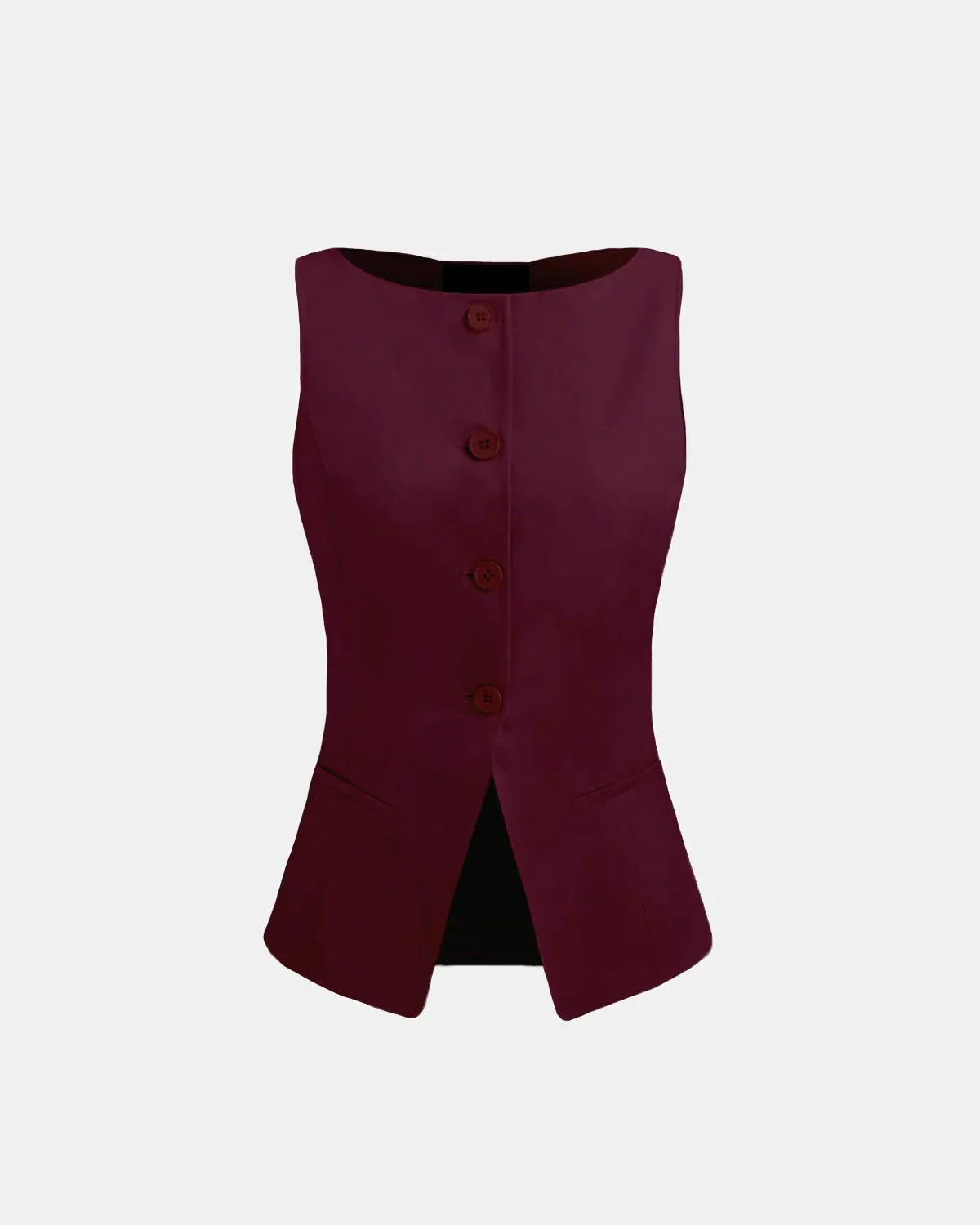 Maroon Boat Neck Buttoned Waist Coat - Image 4