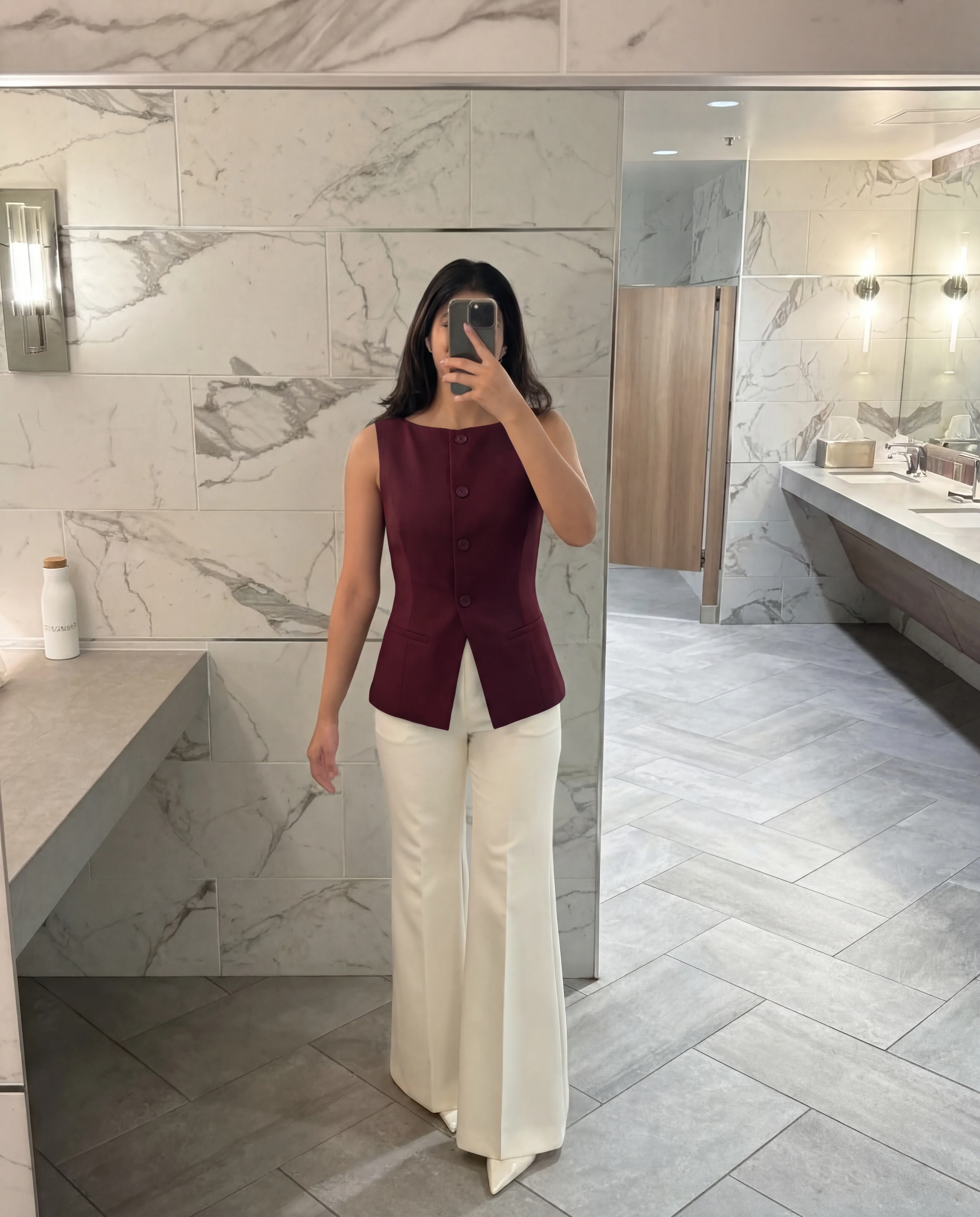 Boat Neck Slit Waist Coat - Burgundy - Image 4