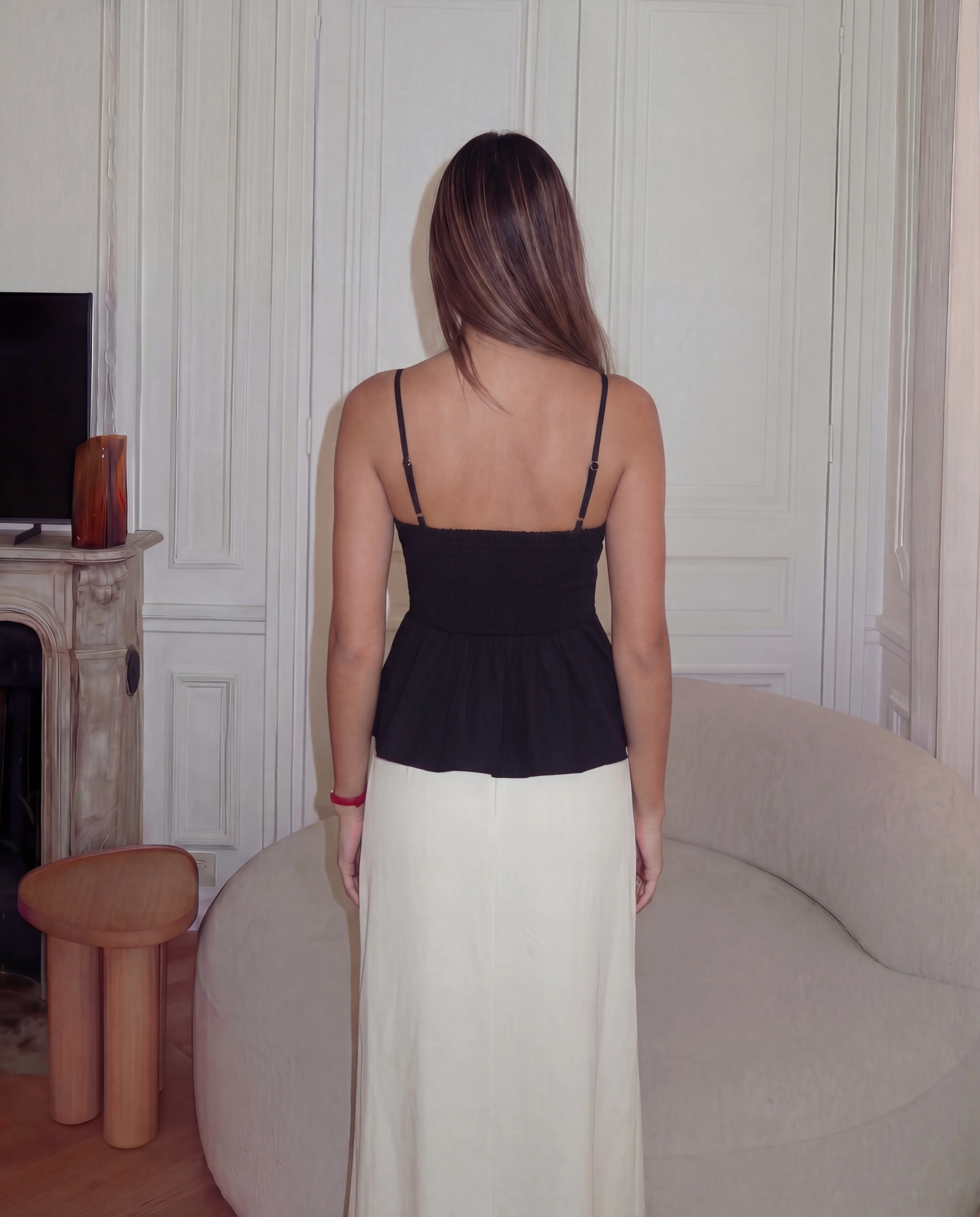 Black Pleated Spaghetti Cotton Top - Image 4