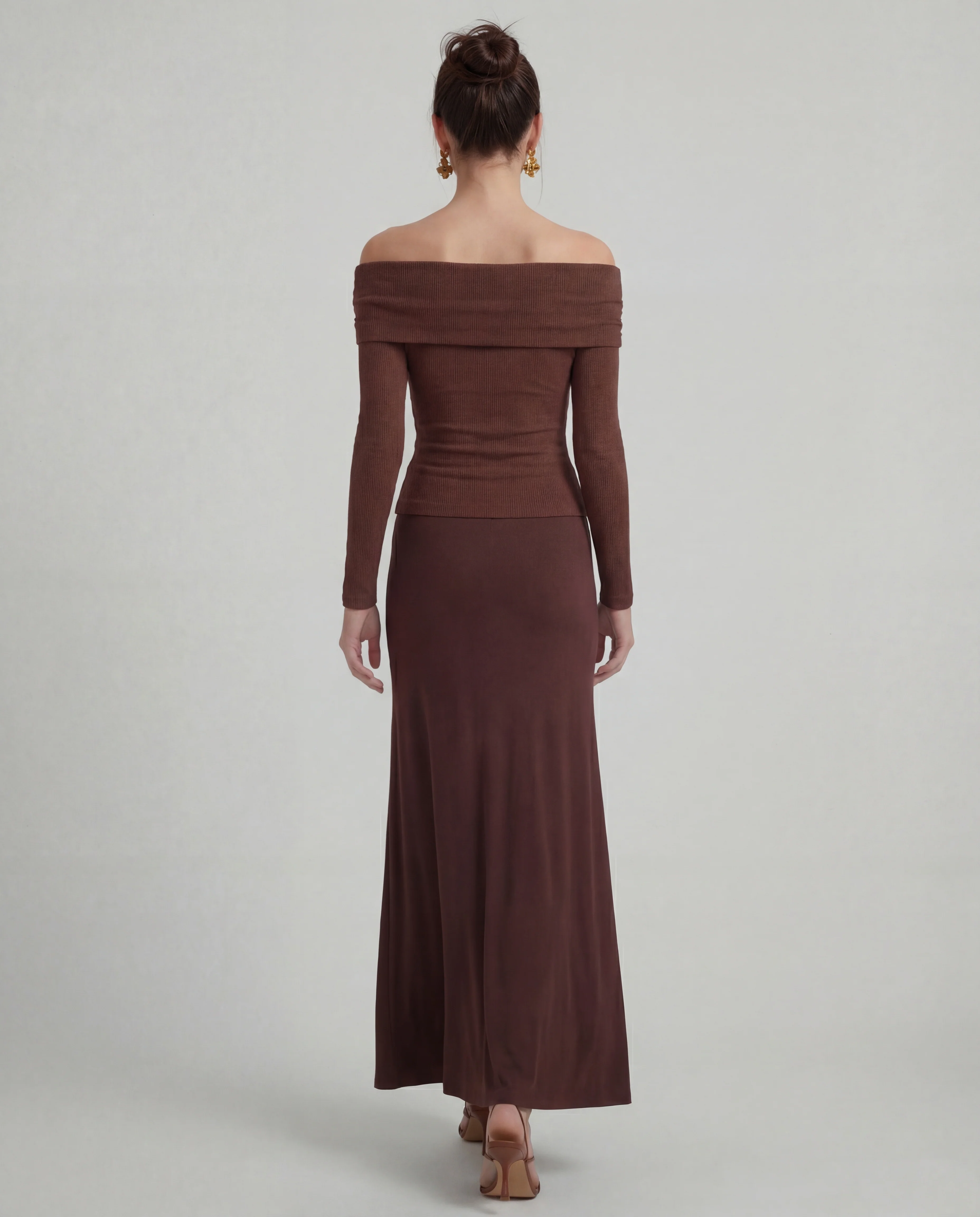 Brown Bardot Top With Skirt - Coord Set - Image 4