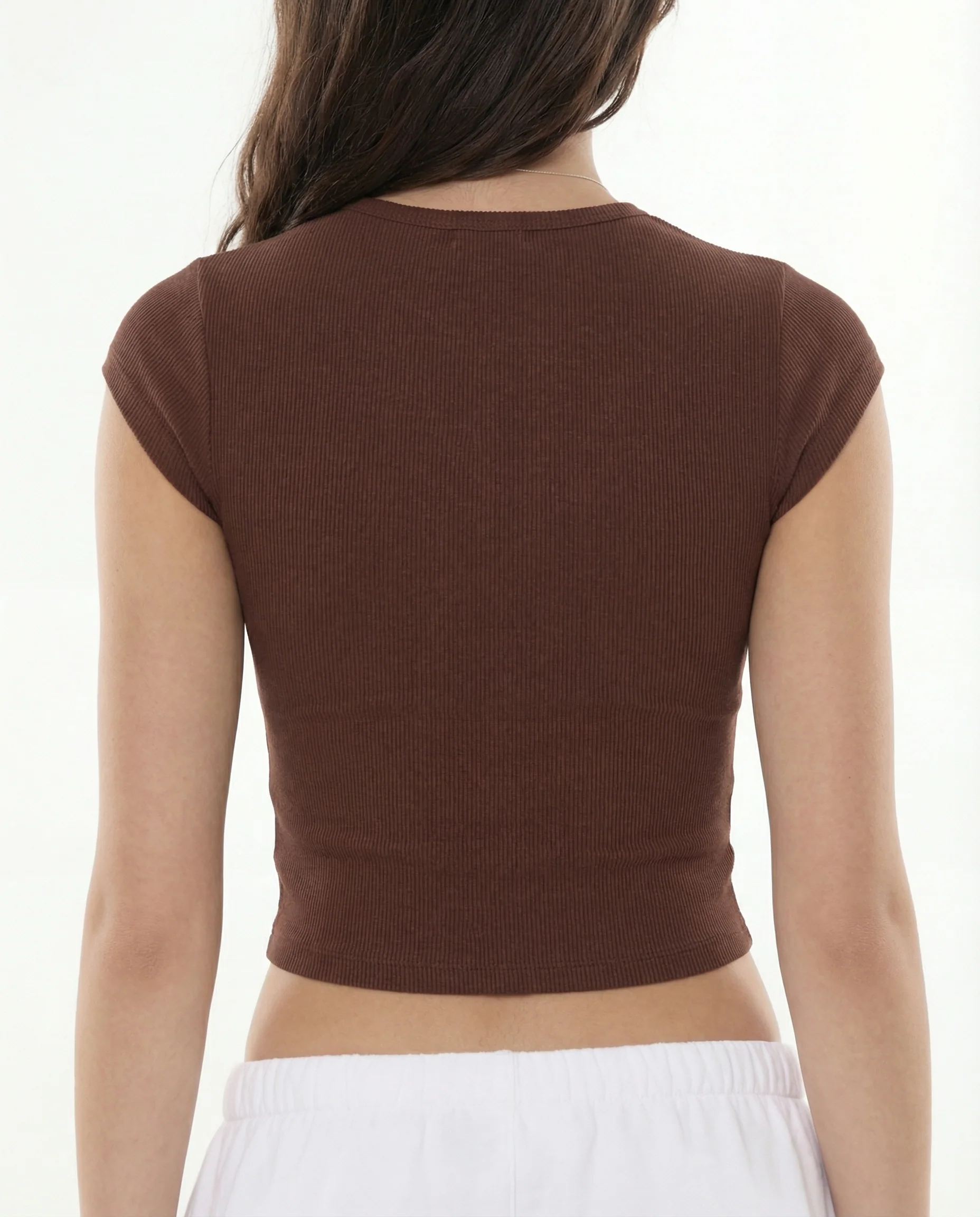 Brown Ribbed Fitted Top - Image 3