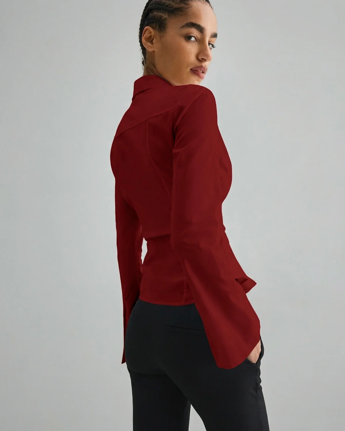Cherry Red Flared Sleeves Shirt - Image 3