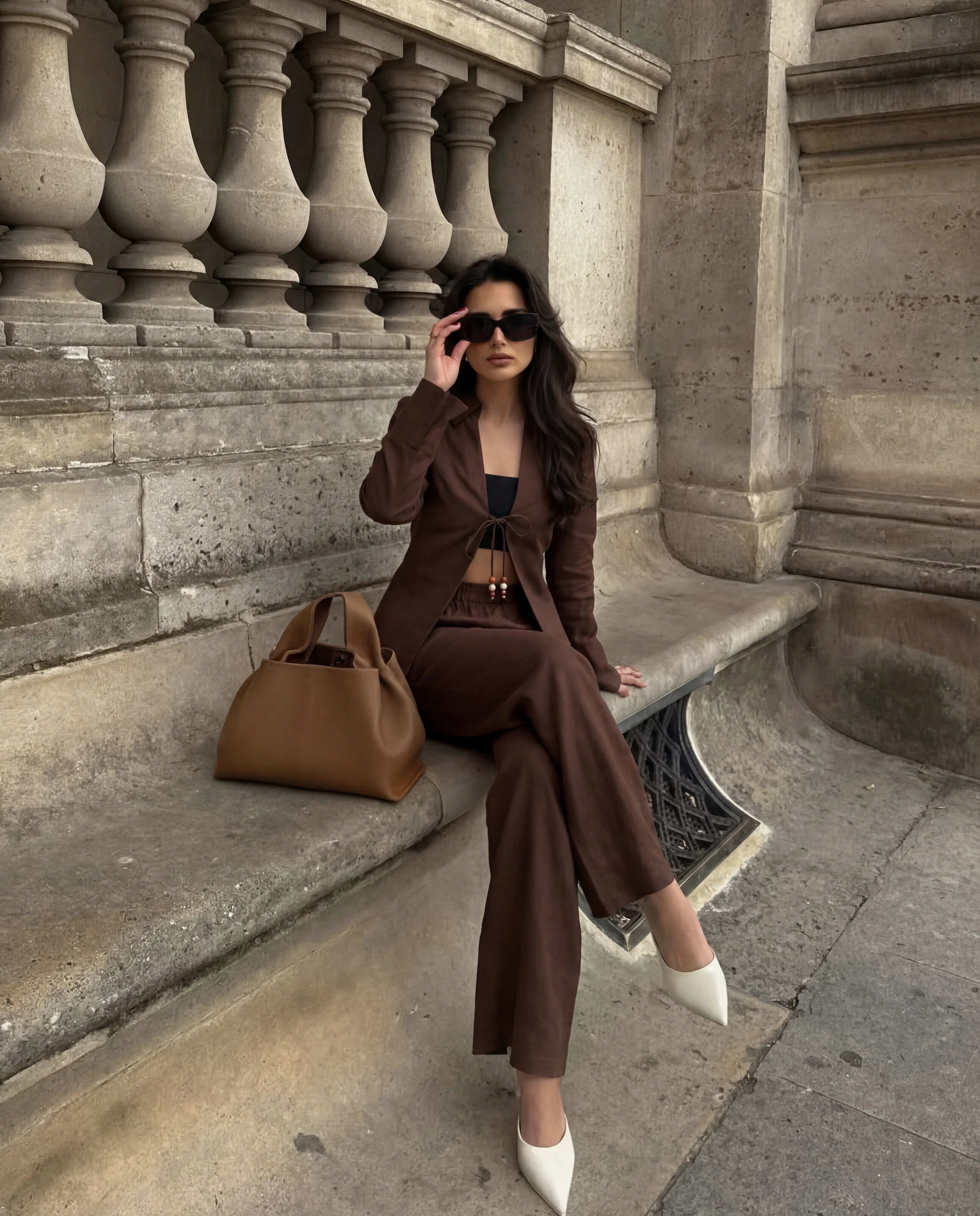 Coffee Tie Up Cotton Top And Pant Co-Ord Set - Image 3