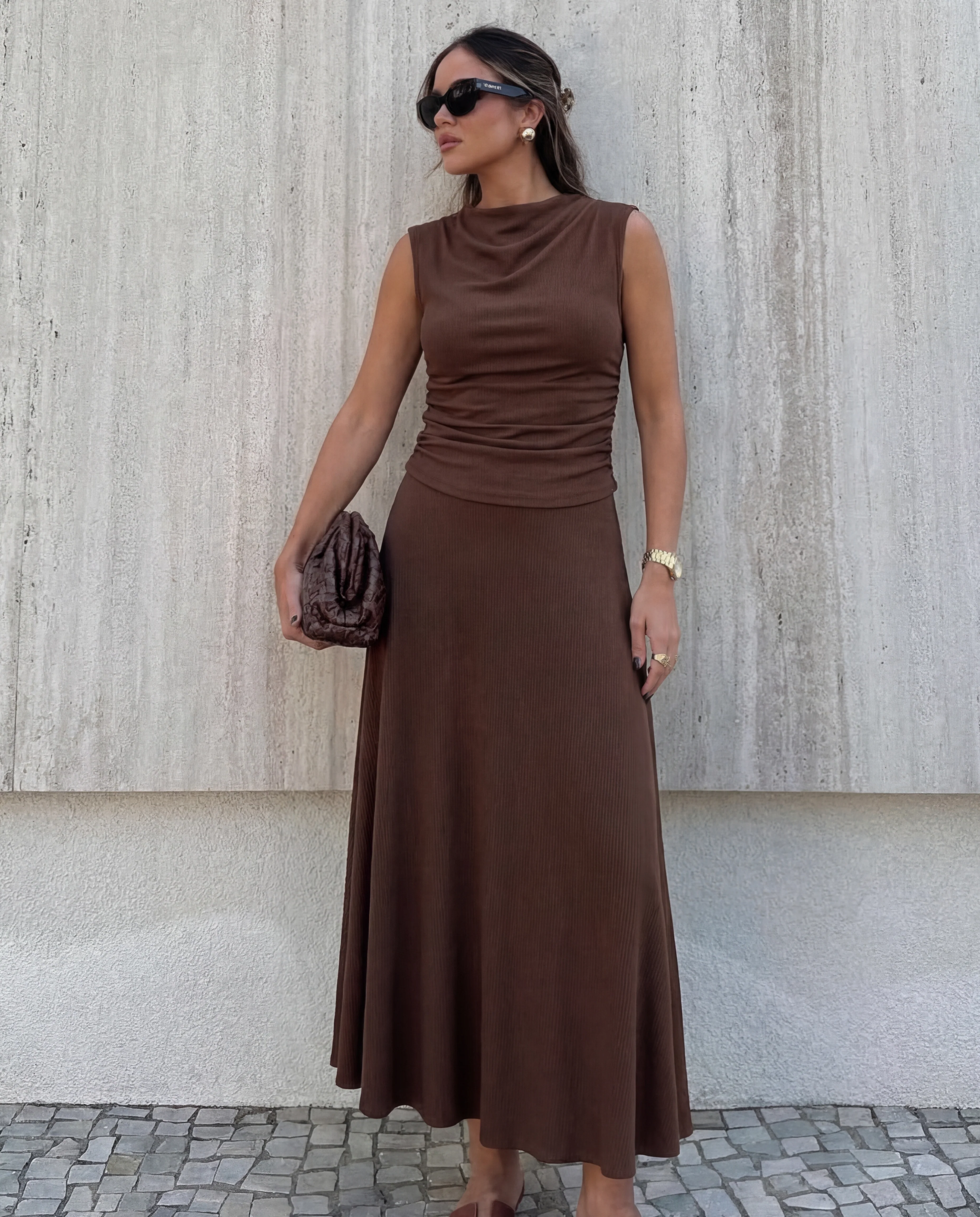 Cocoa Cowl Neck Top and Skirt Coord Set - Image 5