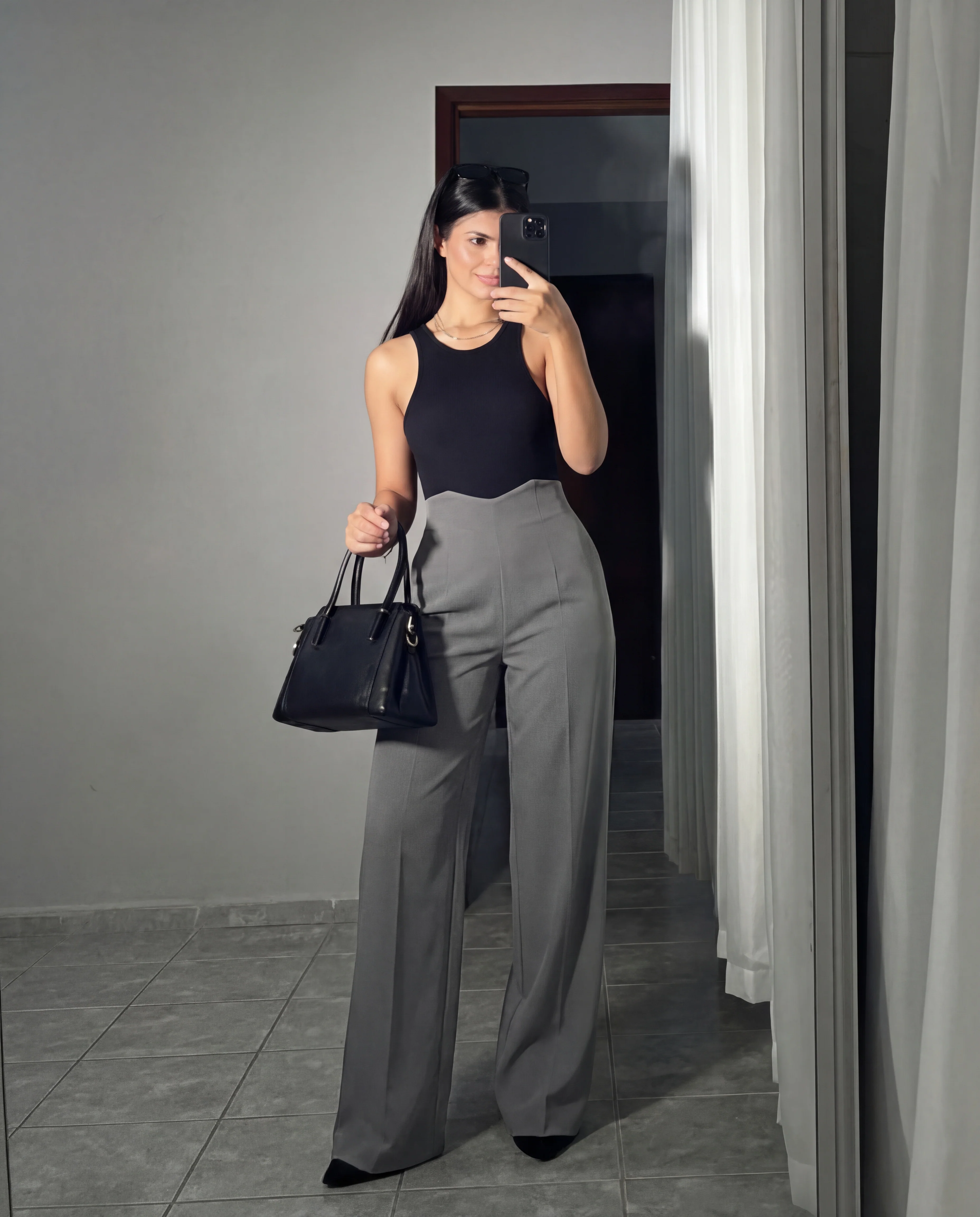 Corset Waist Pleated Pants - Light Grey - Image 4