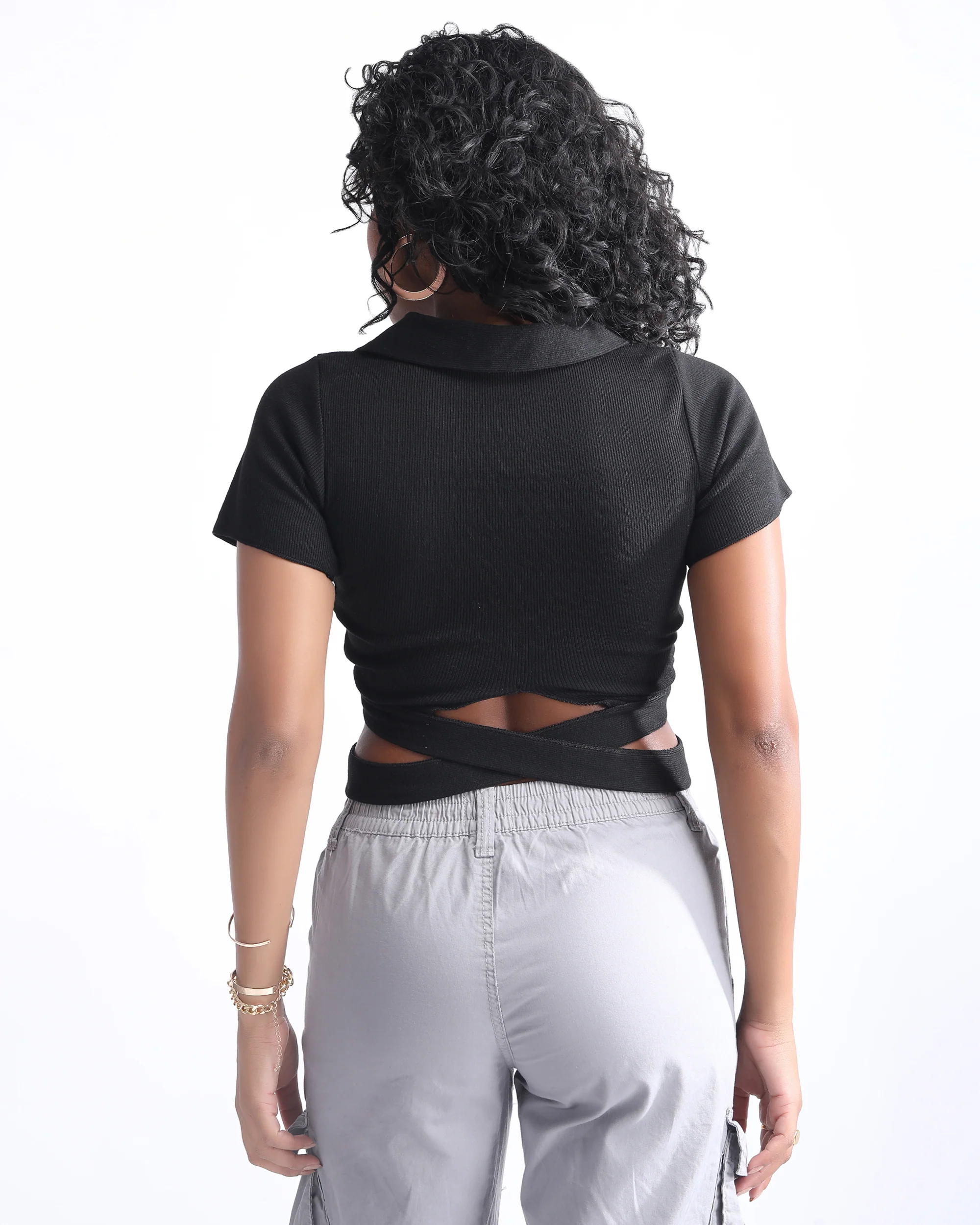Tie Knot Ribbed Crop Top - Image 4