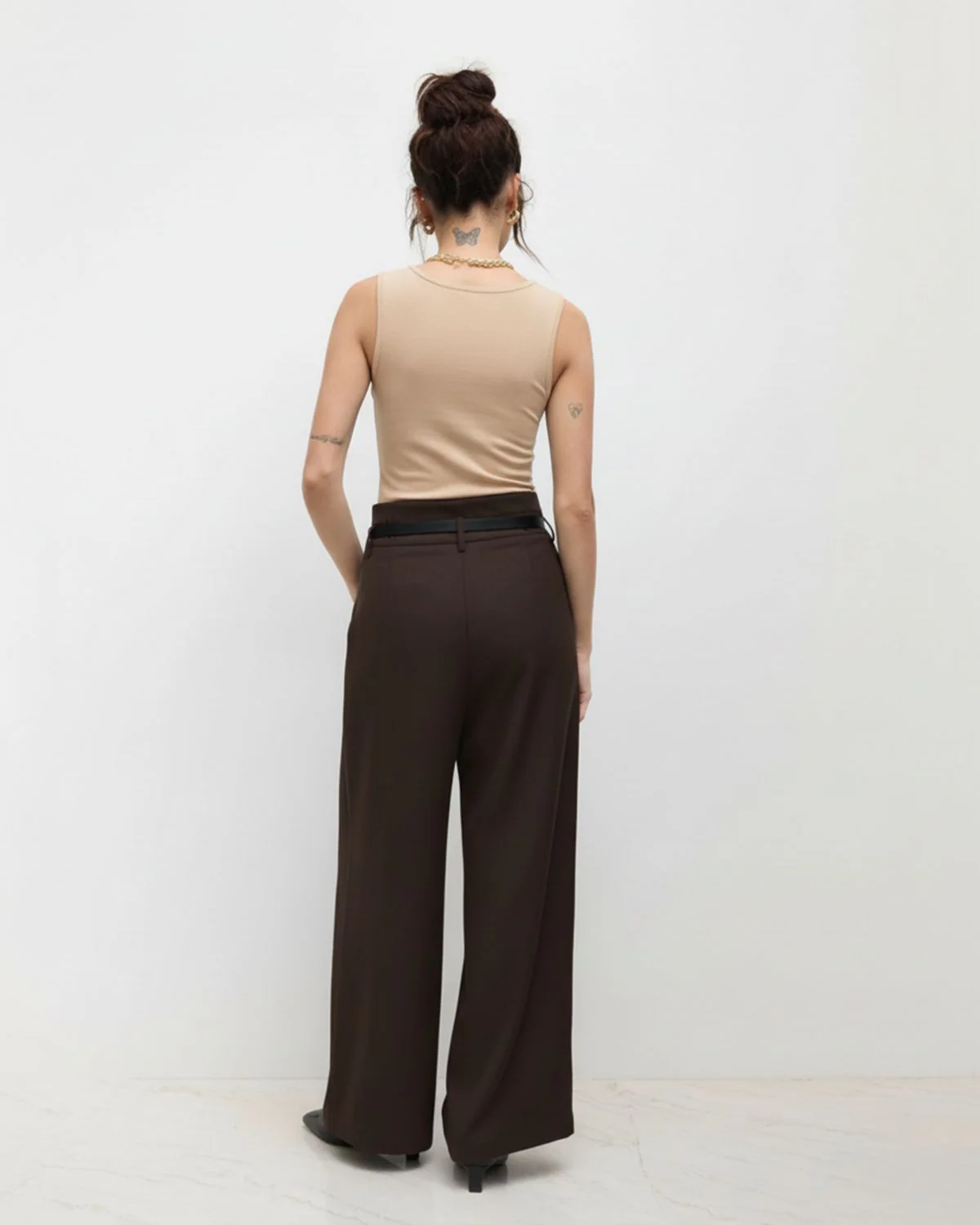 Dark Brown Pleated Pants With Belt - Image 5