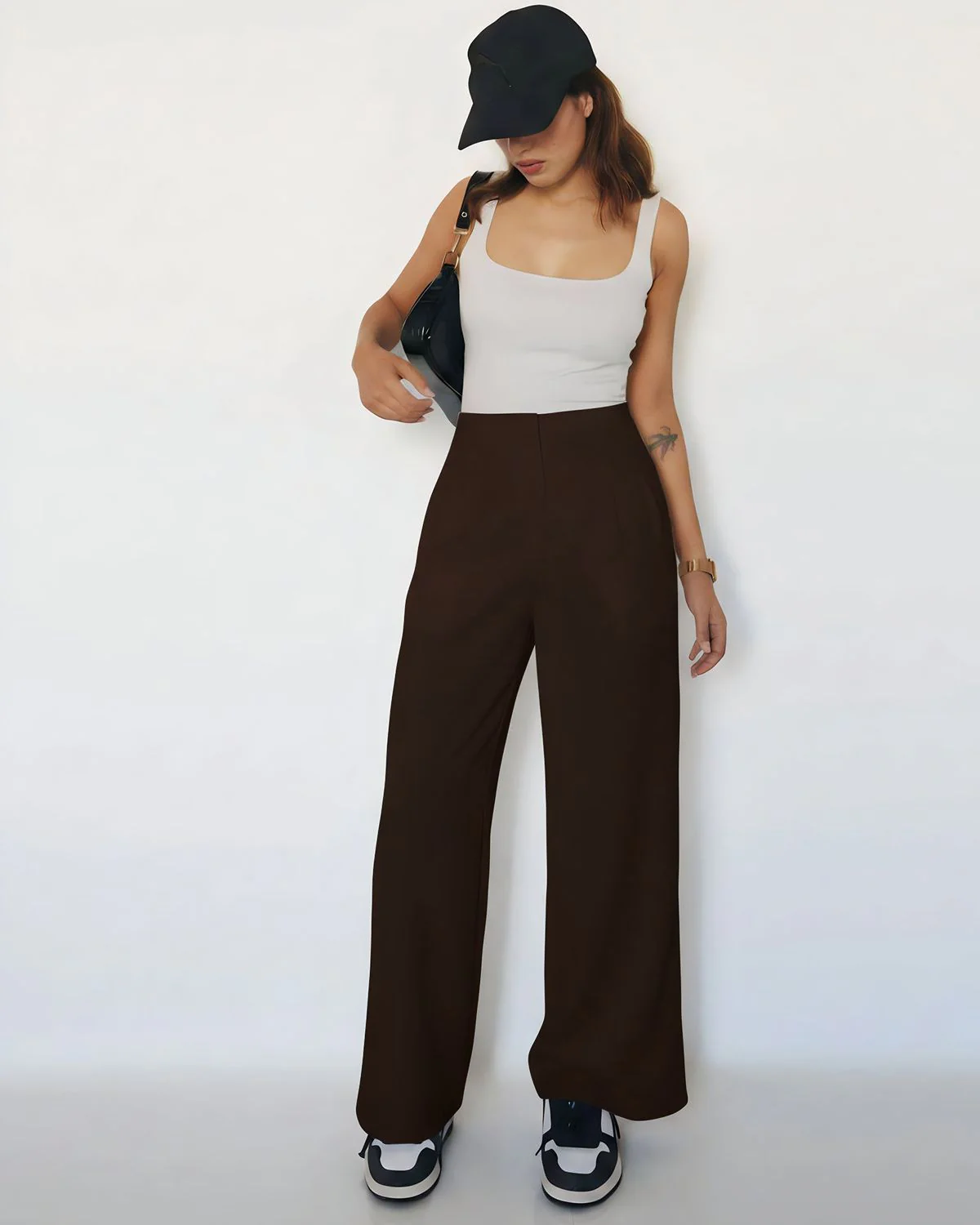 Dark Brown Smocked Detail Korean Trousers - Image 4