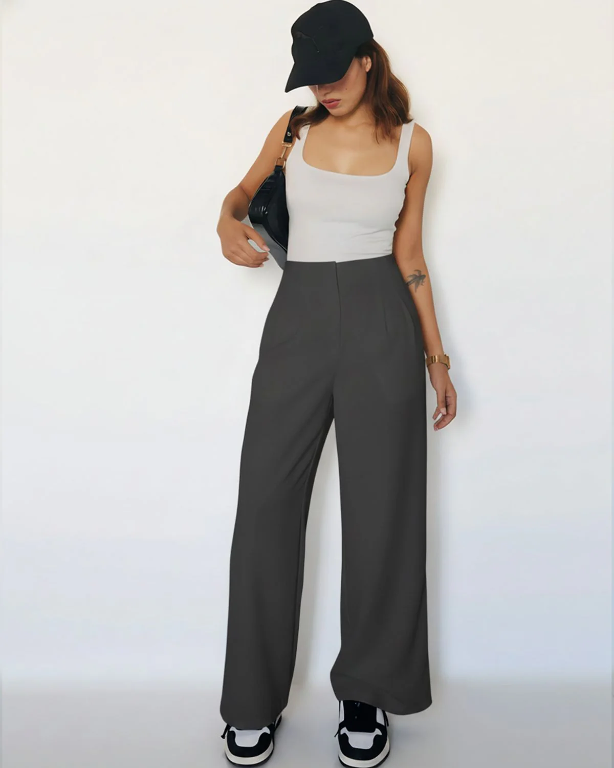 Dark Grey Smocked Detail Korean Trousers - Image 5