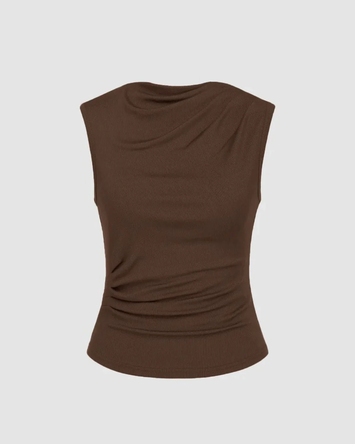 Mocha Brown Cowl Neck Cotton Top - Image 4