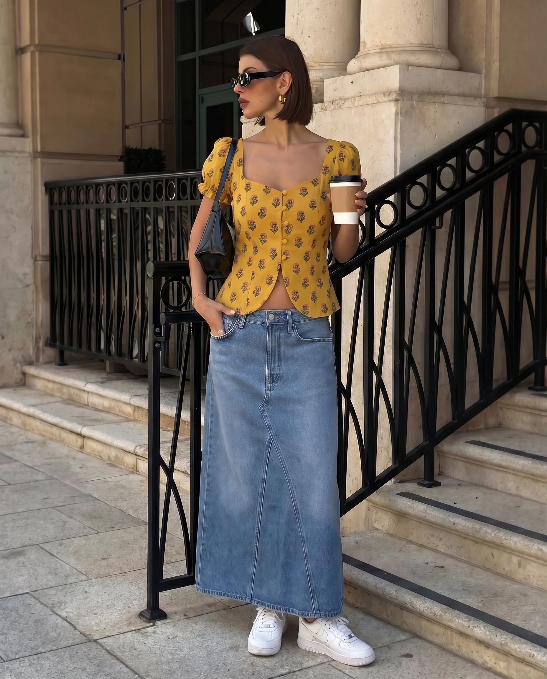 Yellow Floral Print Corset Top - Image 2
