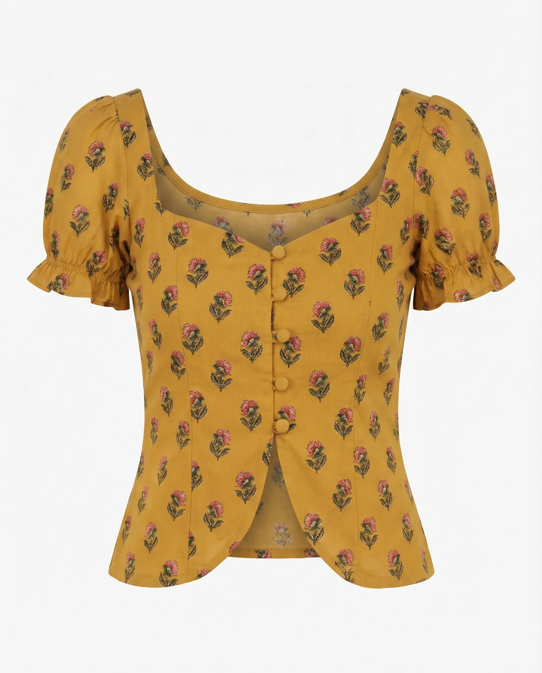 Yellow Floral Print Corset Top - Image 4
