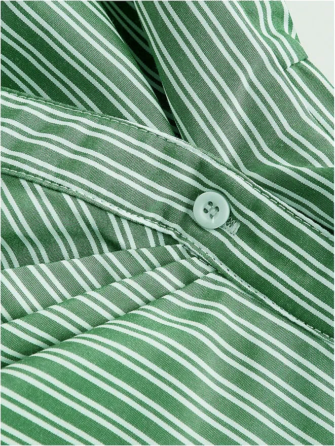 Green Stripe Asymmetric Hem Shirt - Image 4