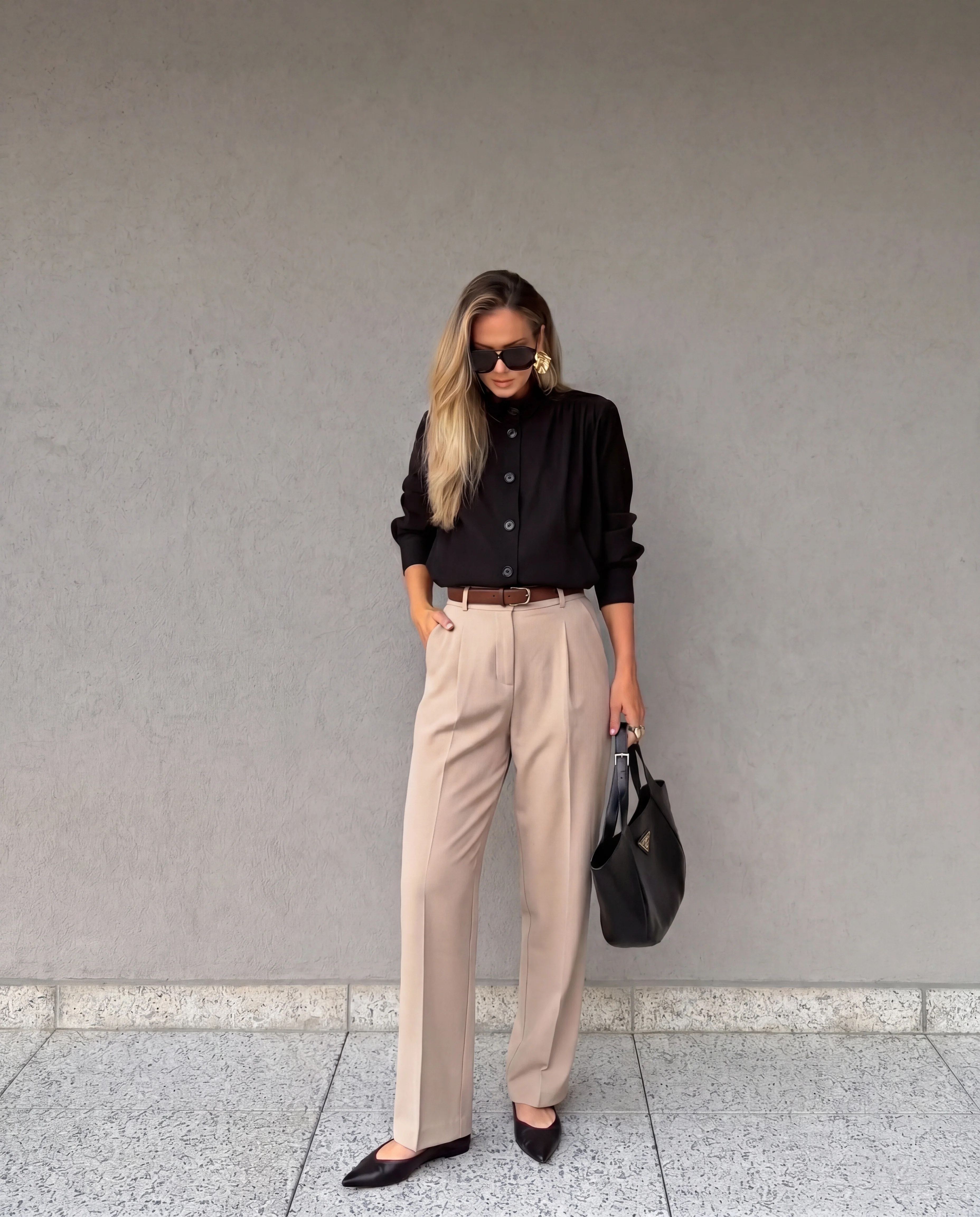 High-Waist Pleated Trousers With Belt - Image 2