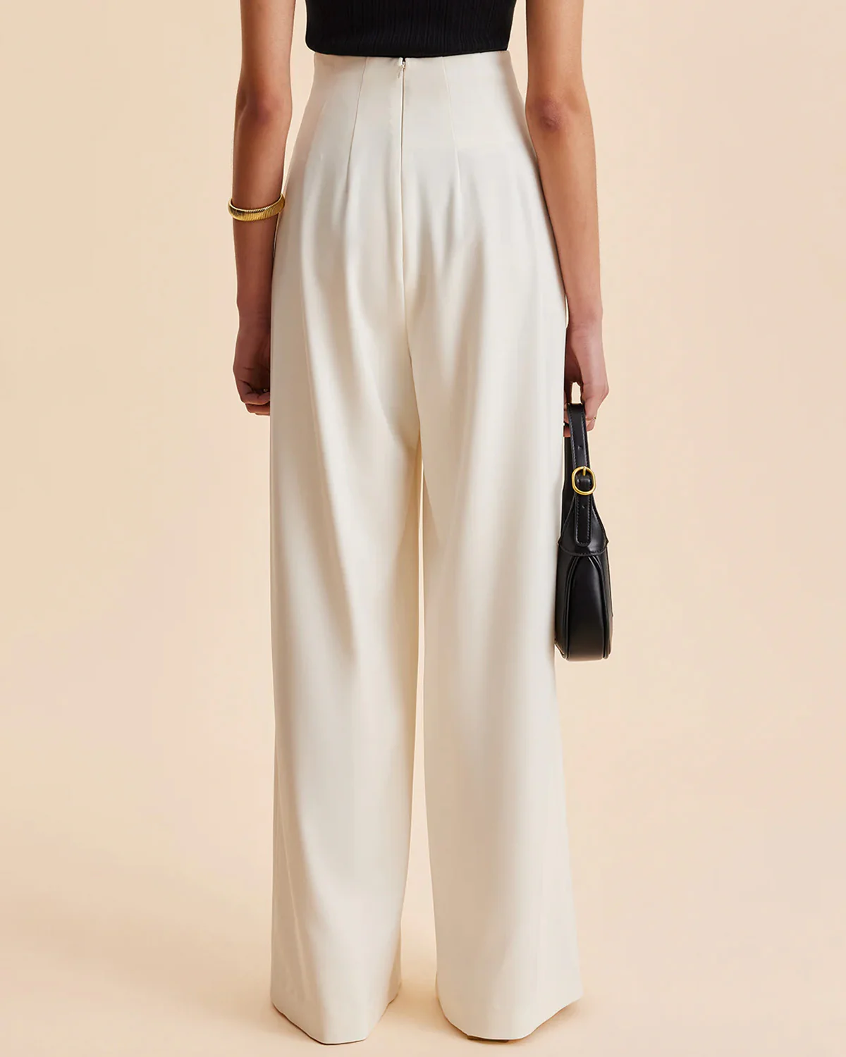 High Waist Wide Leg Trouser With Gold Accent - Image 4