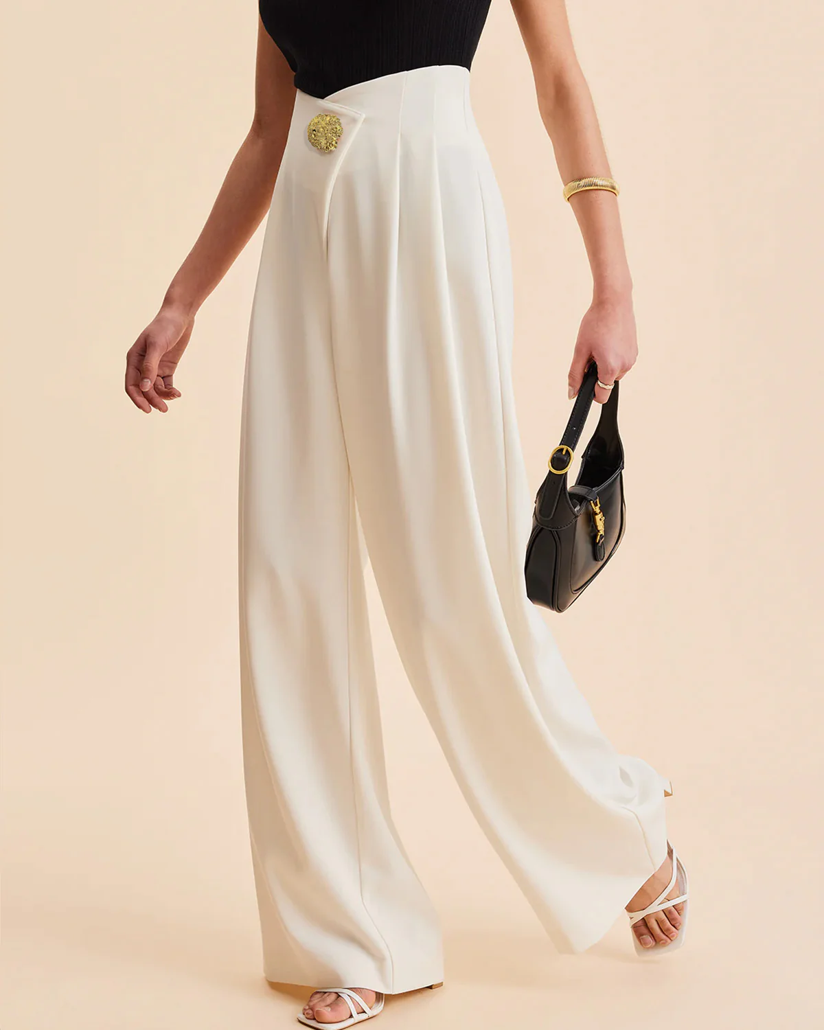 High Waist Wide Leg Trouser With Gold Accent - Image 5
