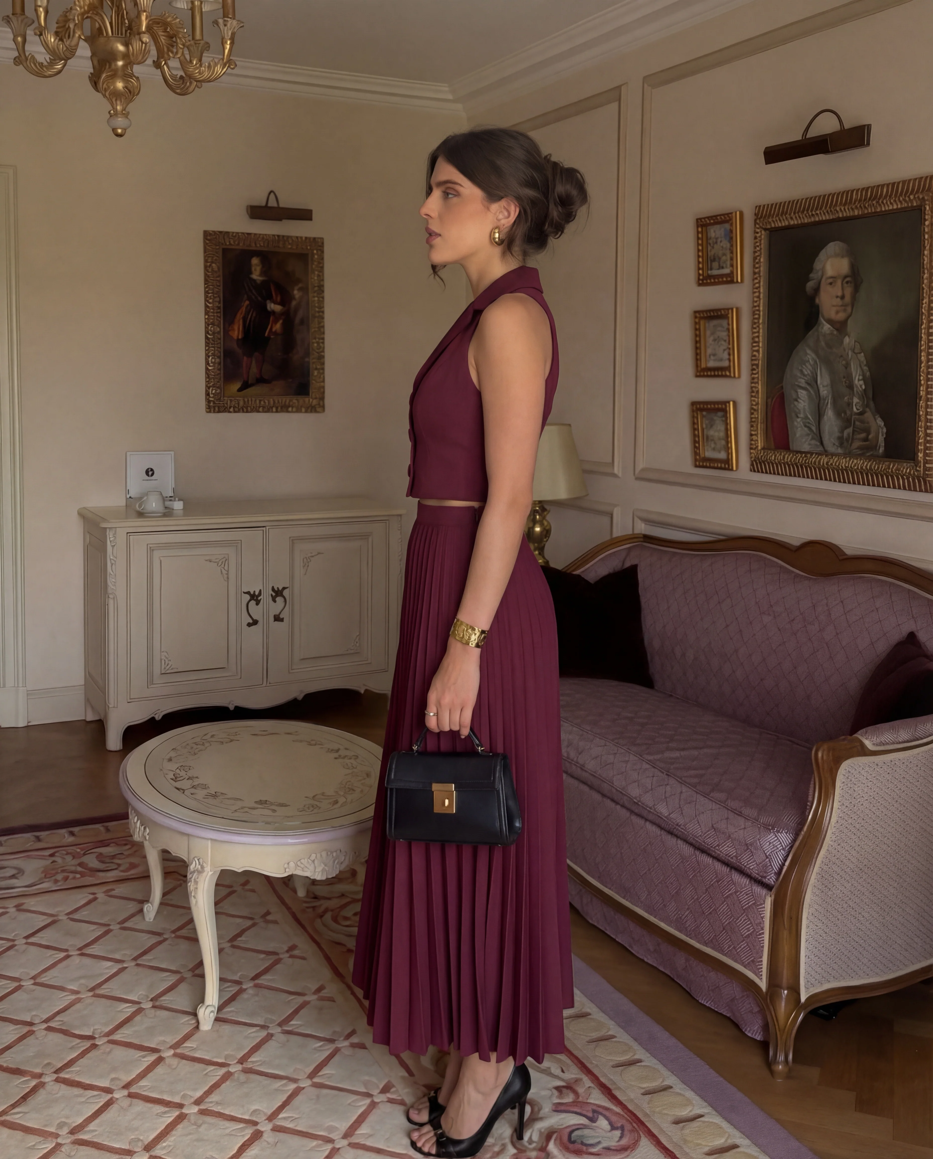 Maroon Pleated Skirt and Top Co-Ord Set - Image 3