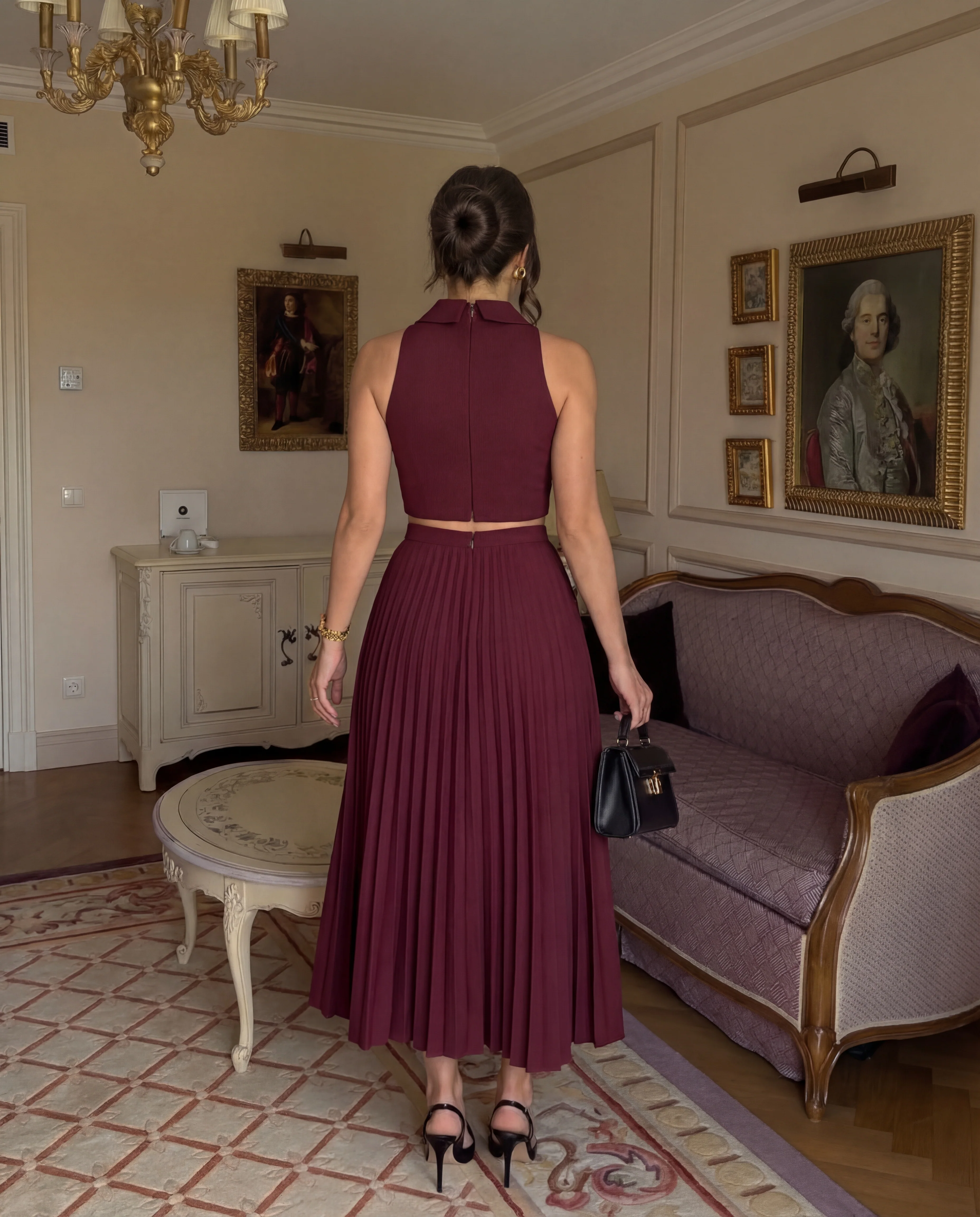 Maroon Pleated Skirt and Top Co-Ord Set - Image 4