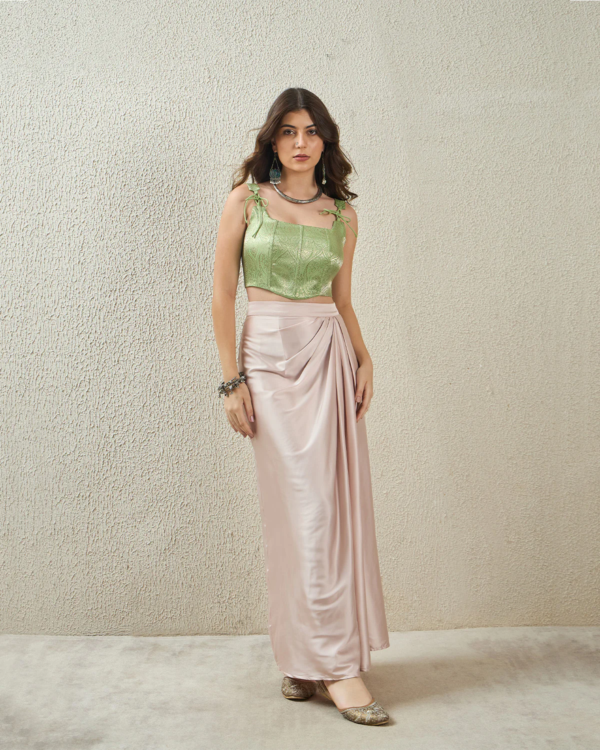 Mint Green Brocade Corset Top - Image 5