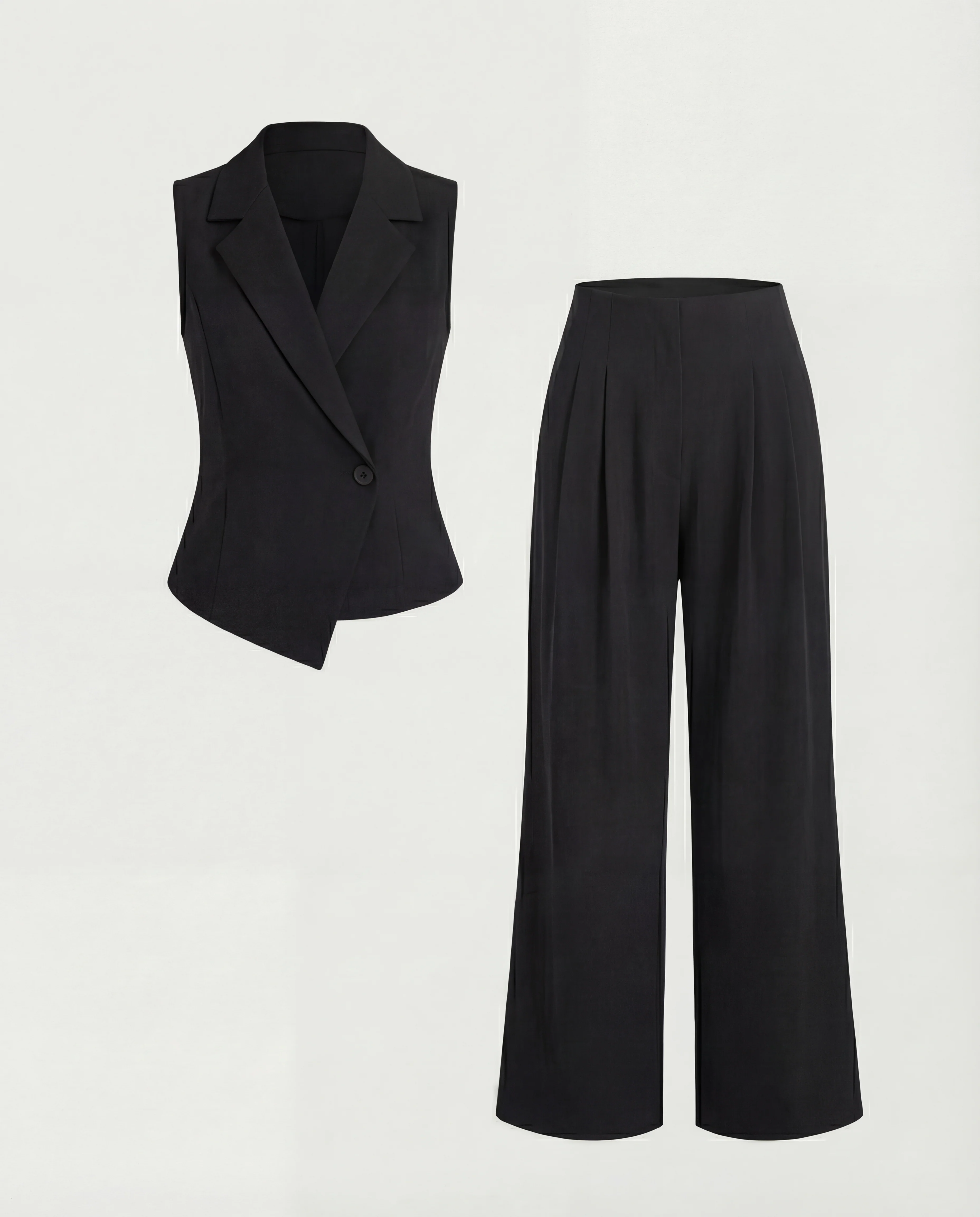 Notch Collar Waist Coat And Korean Trousers - Black - Image 4