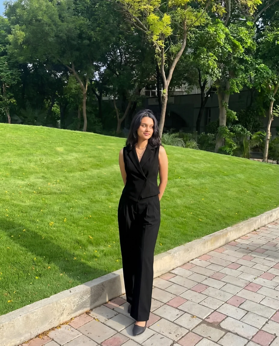 Notch Collar Waist Coat And Korean Trousers - Black - Image 6