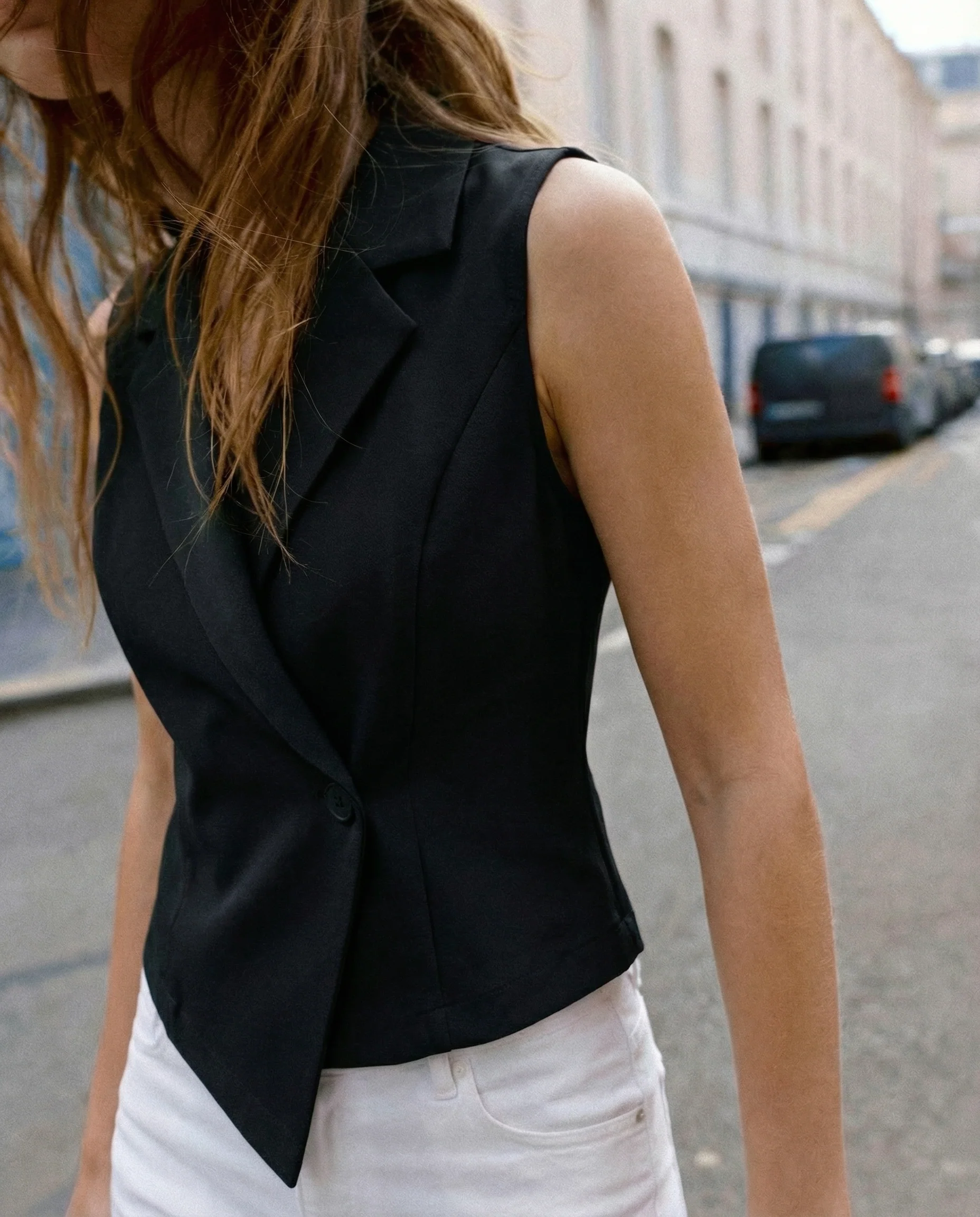 Notch Collar Waist Coat - Black - Image 3